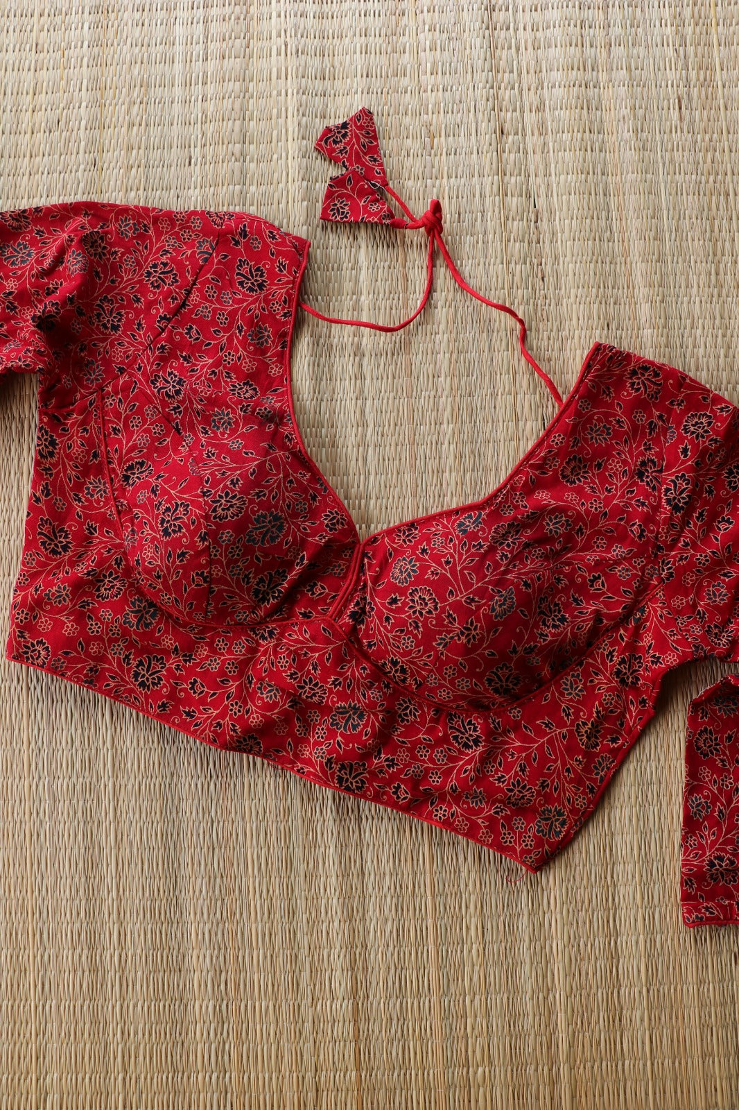 FULL SLEEVE AJRAKH PRINTED BLOUSE- RED