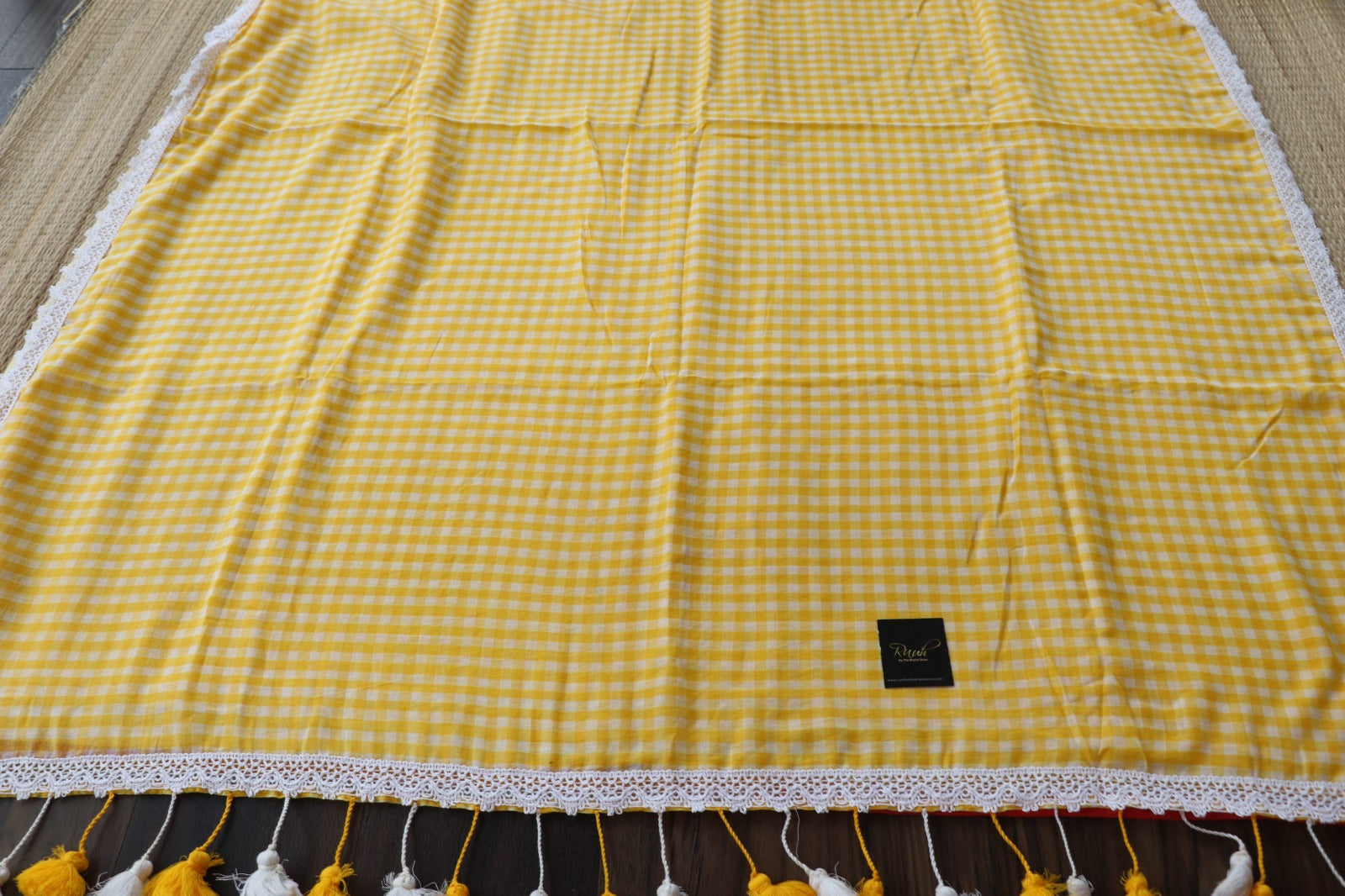 MUL COTTON CHECKS WITH LACE - YELLOW