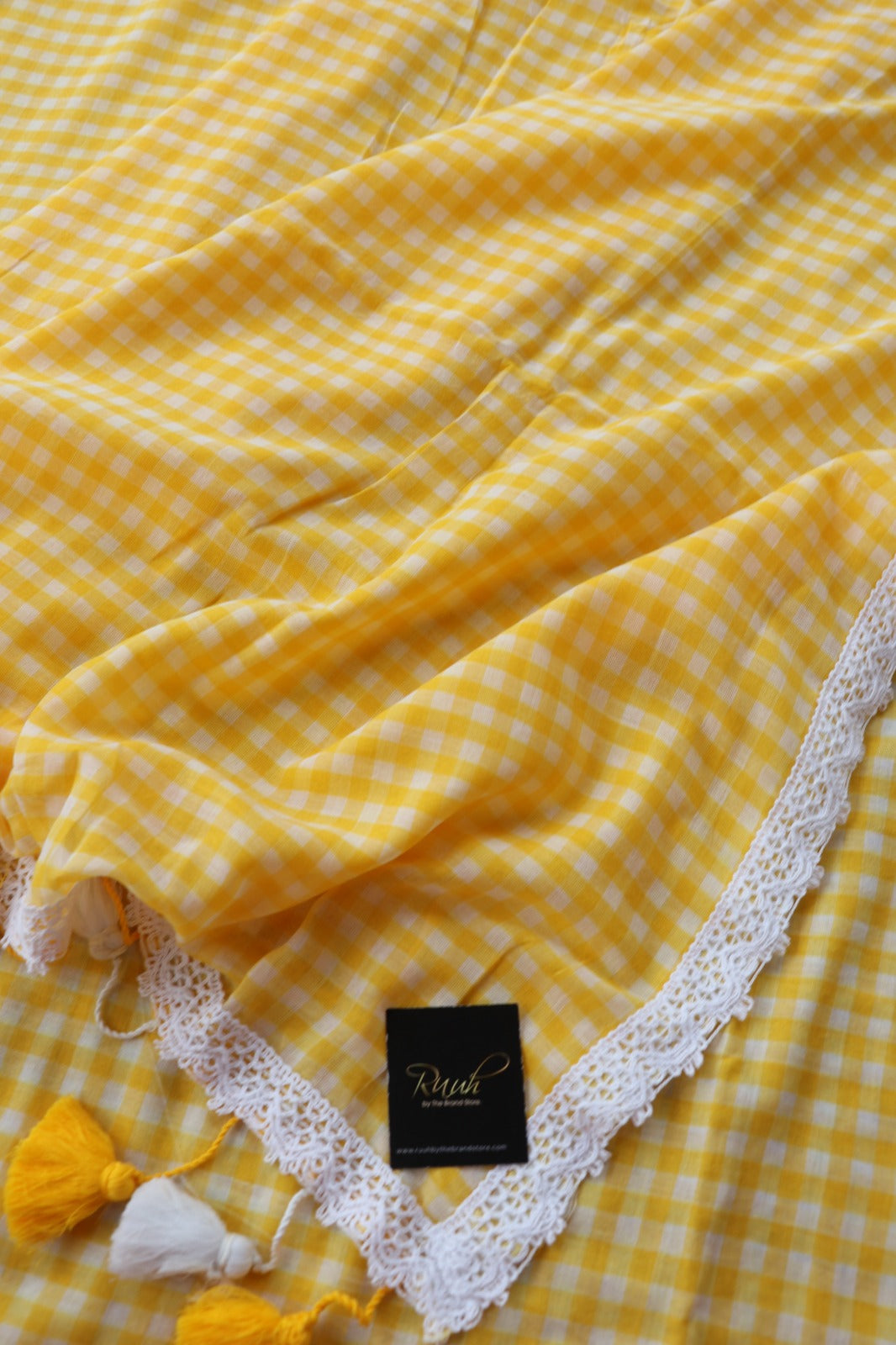 MUL COTTON CHECKS WITH LACE - YELLOW
