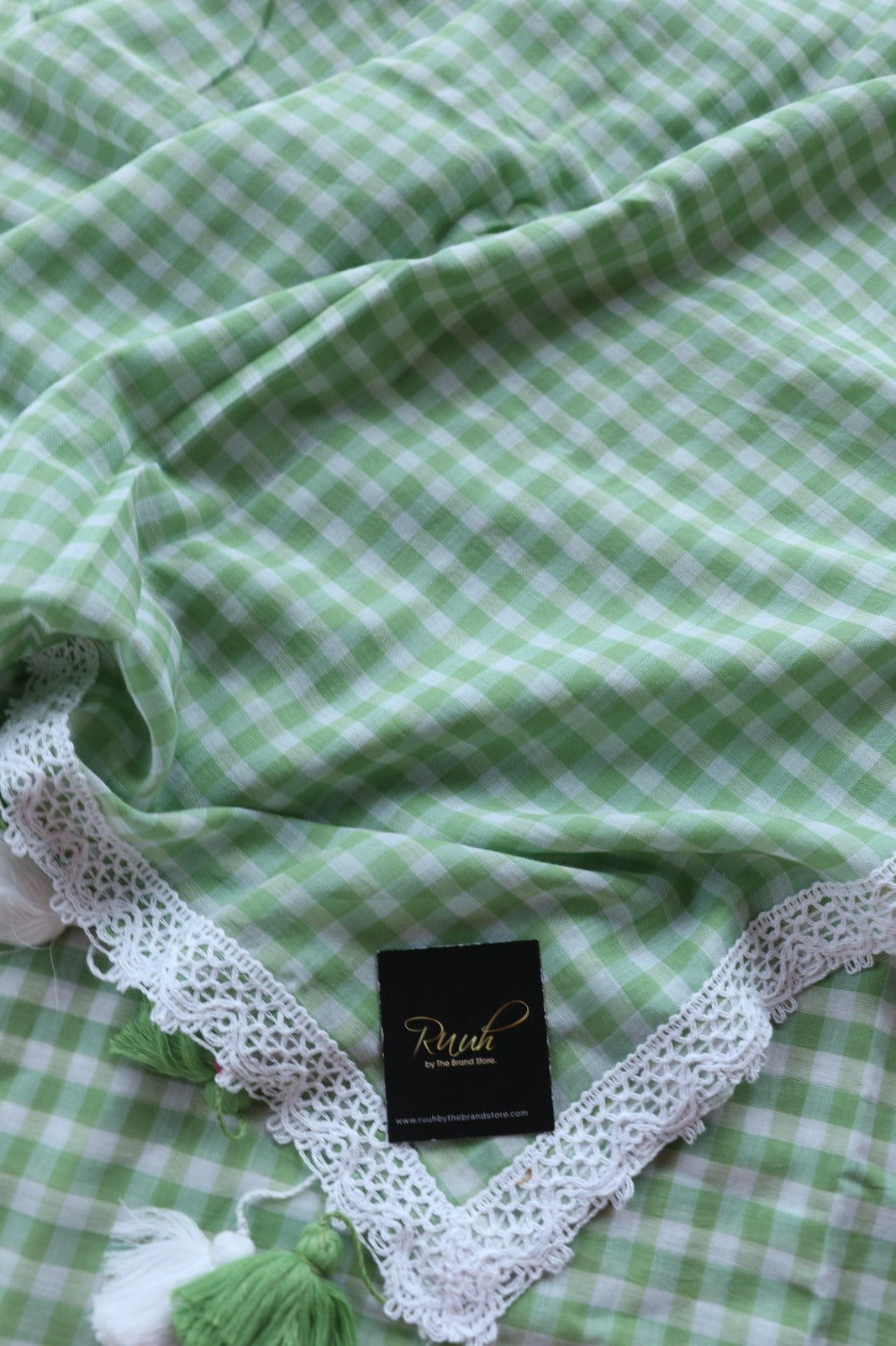 MUL COTTON CHECKS WITH LACE - LIGHT PISTA