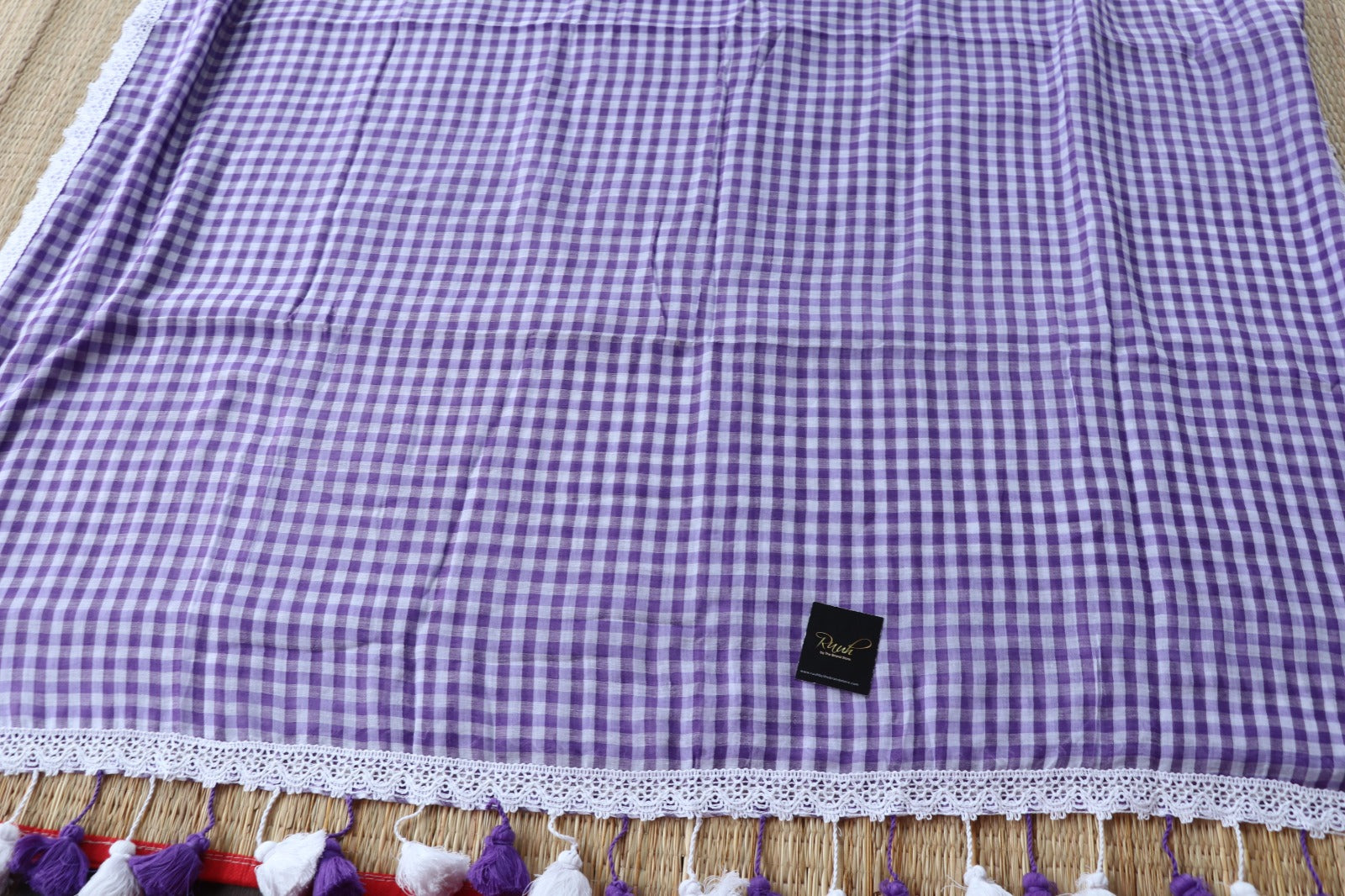 MUL COTTON CHECKS WITH LACE - LAVENDER