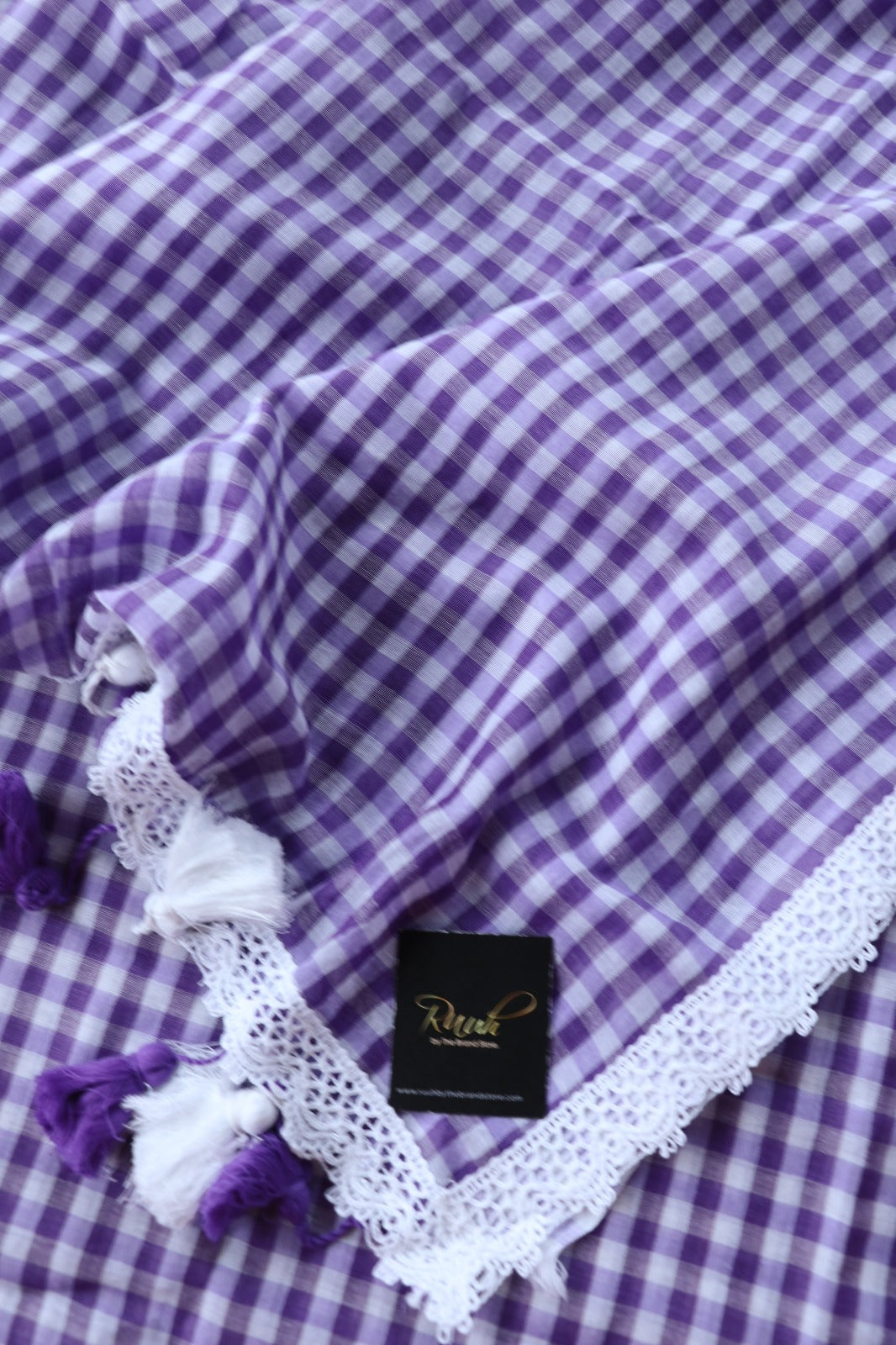 MUL COTTON CHECKS WITH LACE - LAVENDER