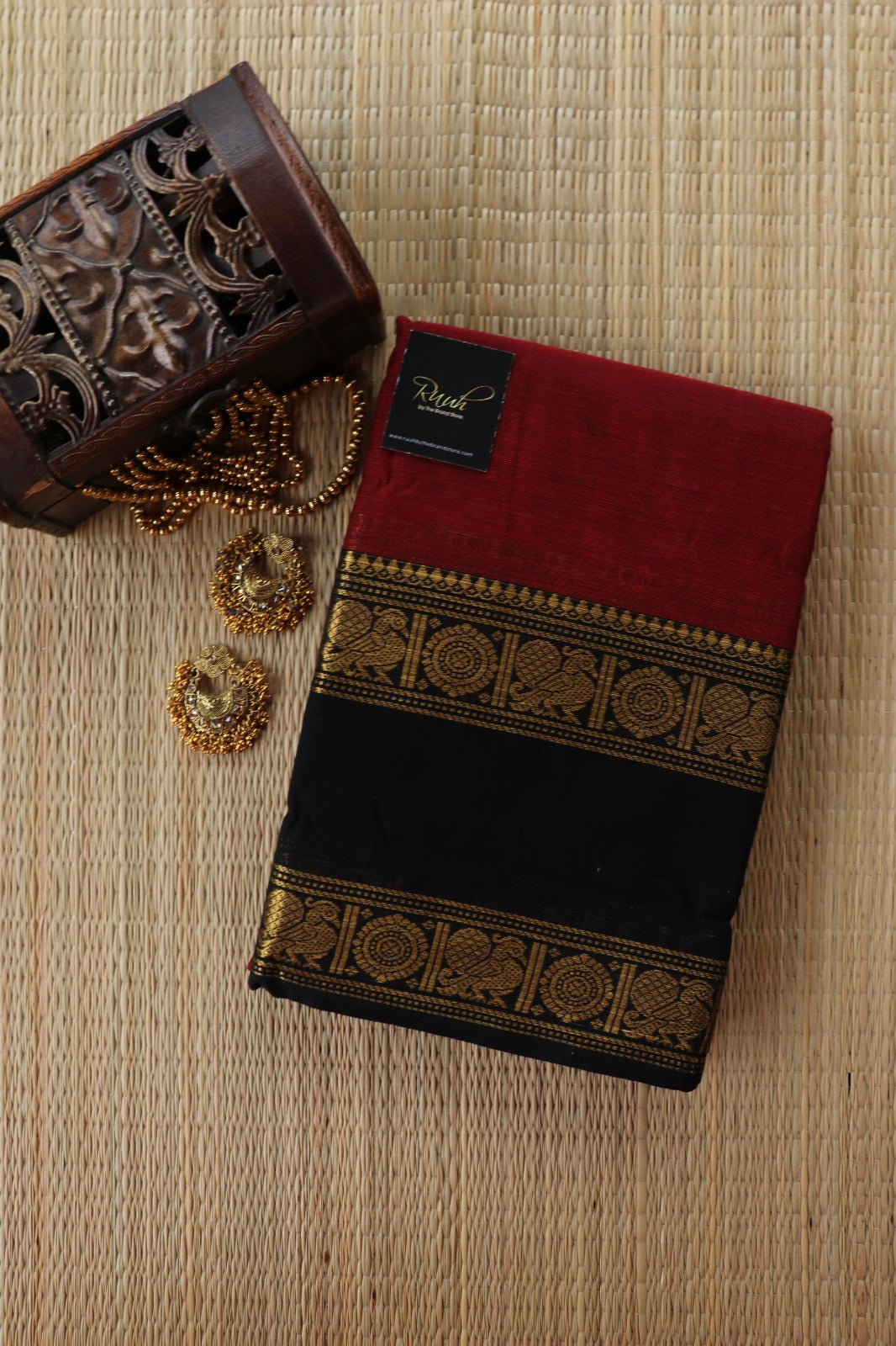 KANCHI COTTON MAROON BLACK SAREE