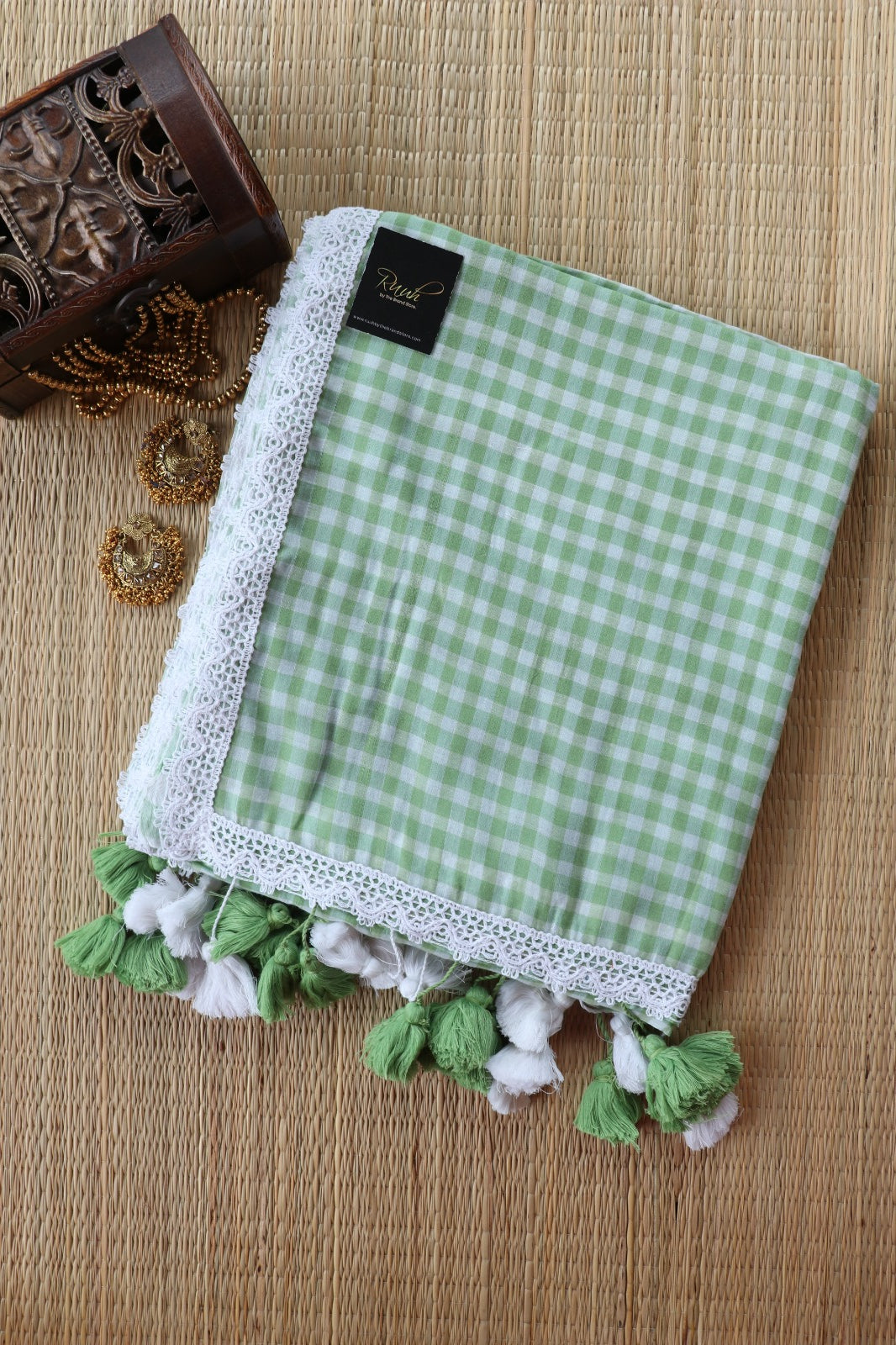 MUL COTTON CHECKS WITH LACE - LIGHT PISTA