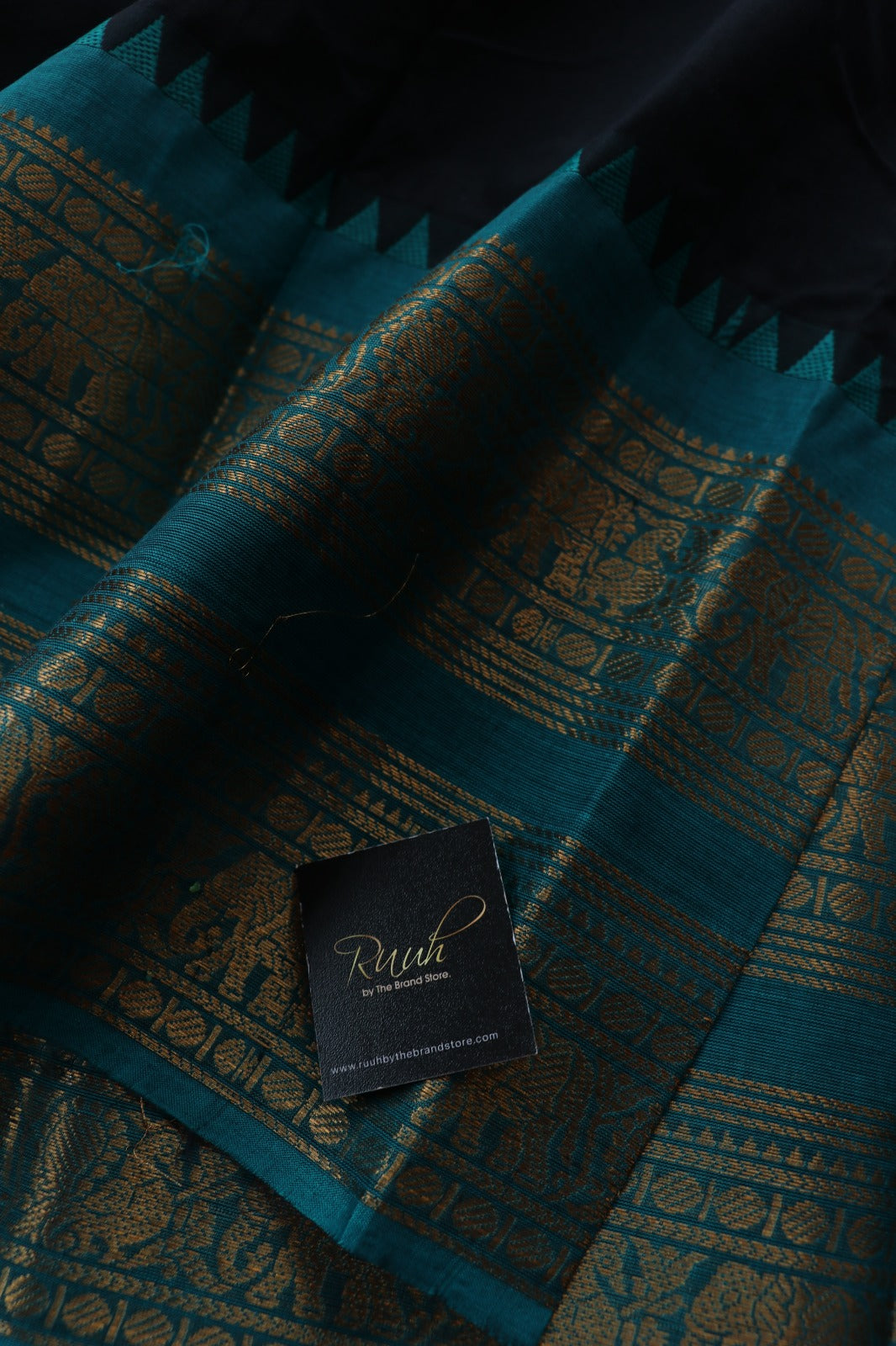 KANCHI COTTON BLACK WITH BLUE BORDER