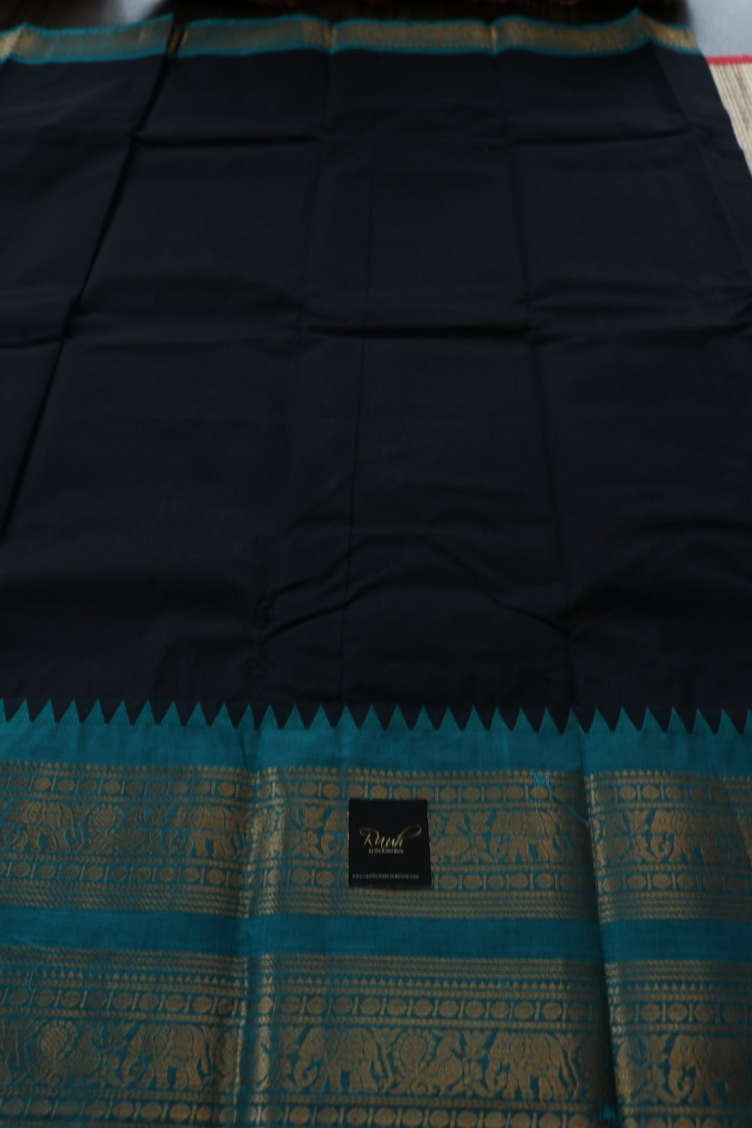 KANCHI COTTON BLACK WITH BLUE BORDER