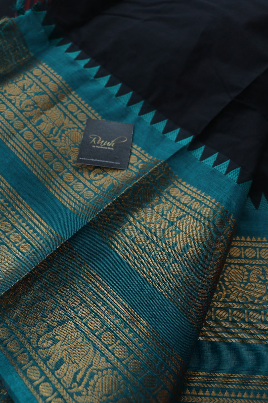 KANCHI COTTON BLACK WITH BLUE BORDER