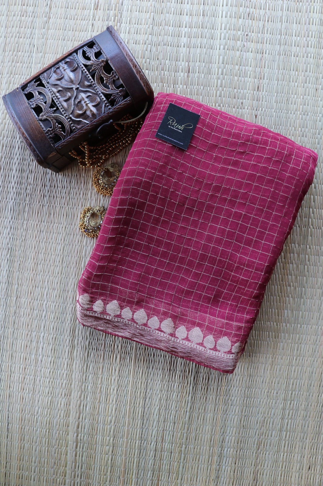 DEEP ROSE PINK CHECK SAREE- TBS26VC1