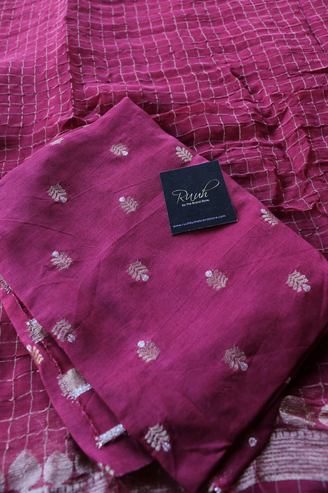 DEEP ROSE PINK CHECK SAREE- TBS26VC1