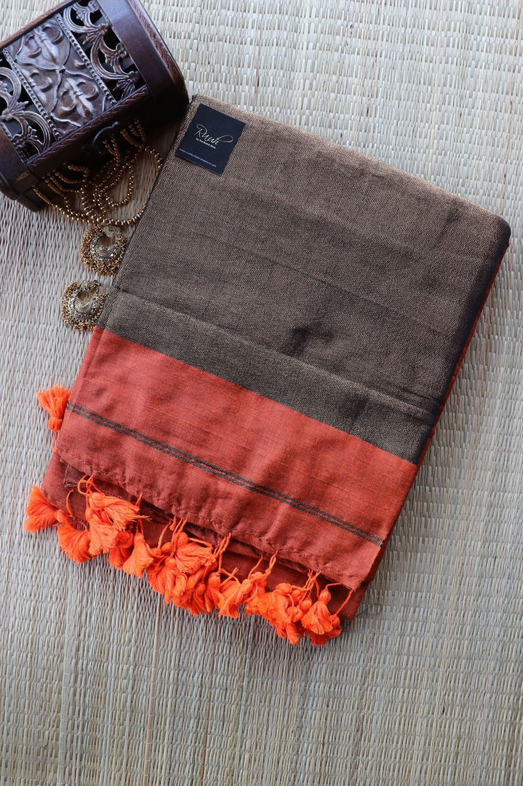 HANDLOOM COTTON SAREE - RUST ORANGE TBS26PC