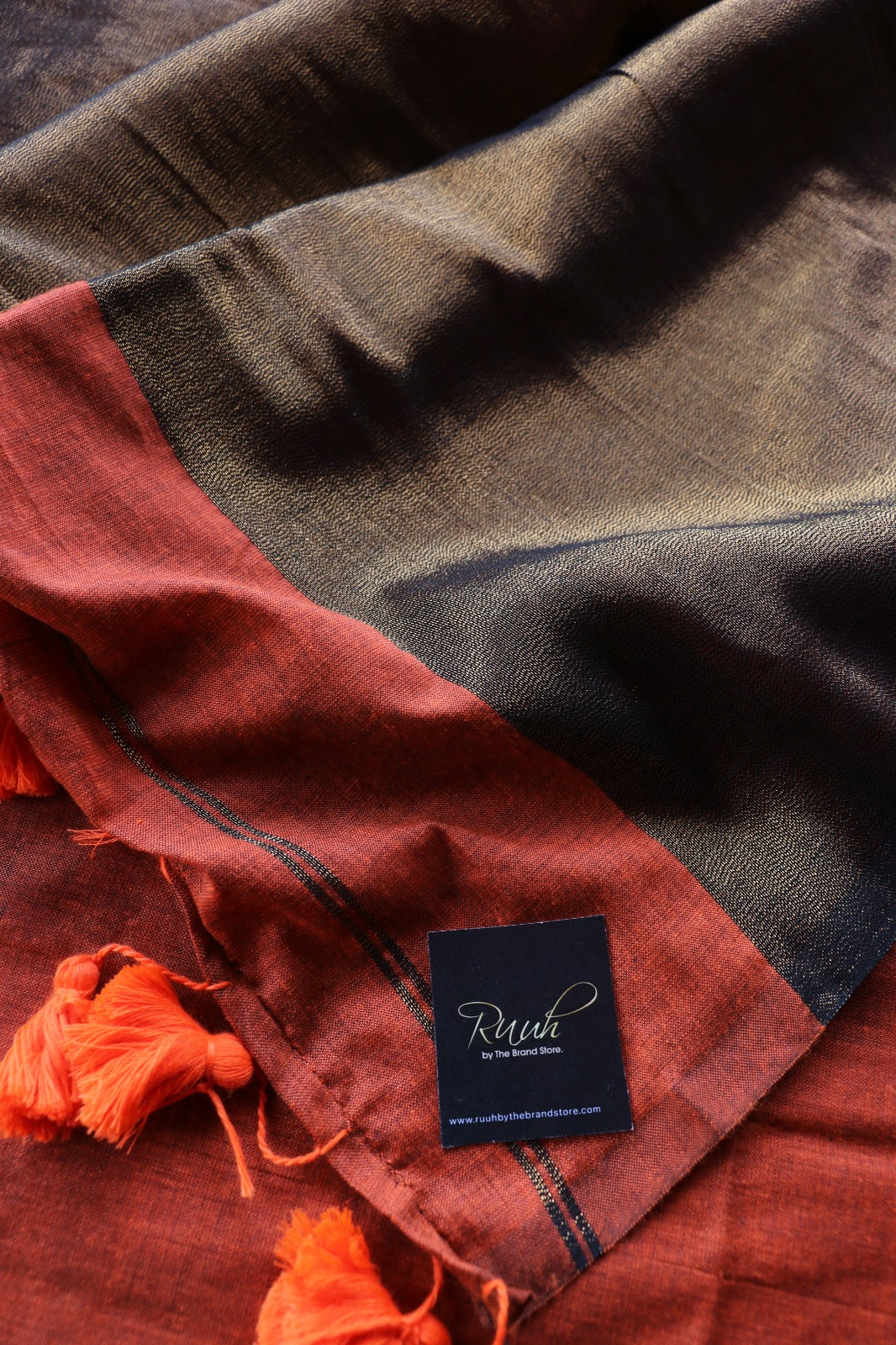 HANDLOOM COTTON SAREE - RUST ORANGE TBS26PC