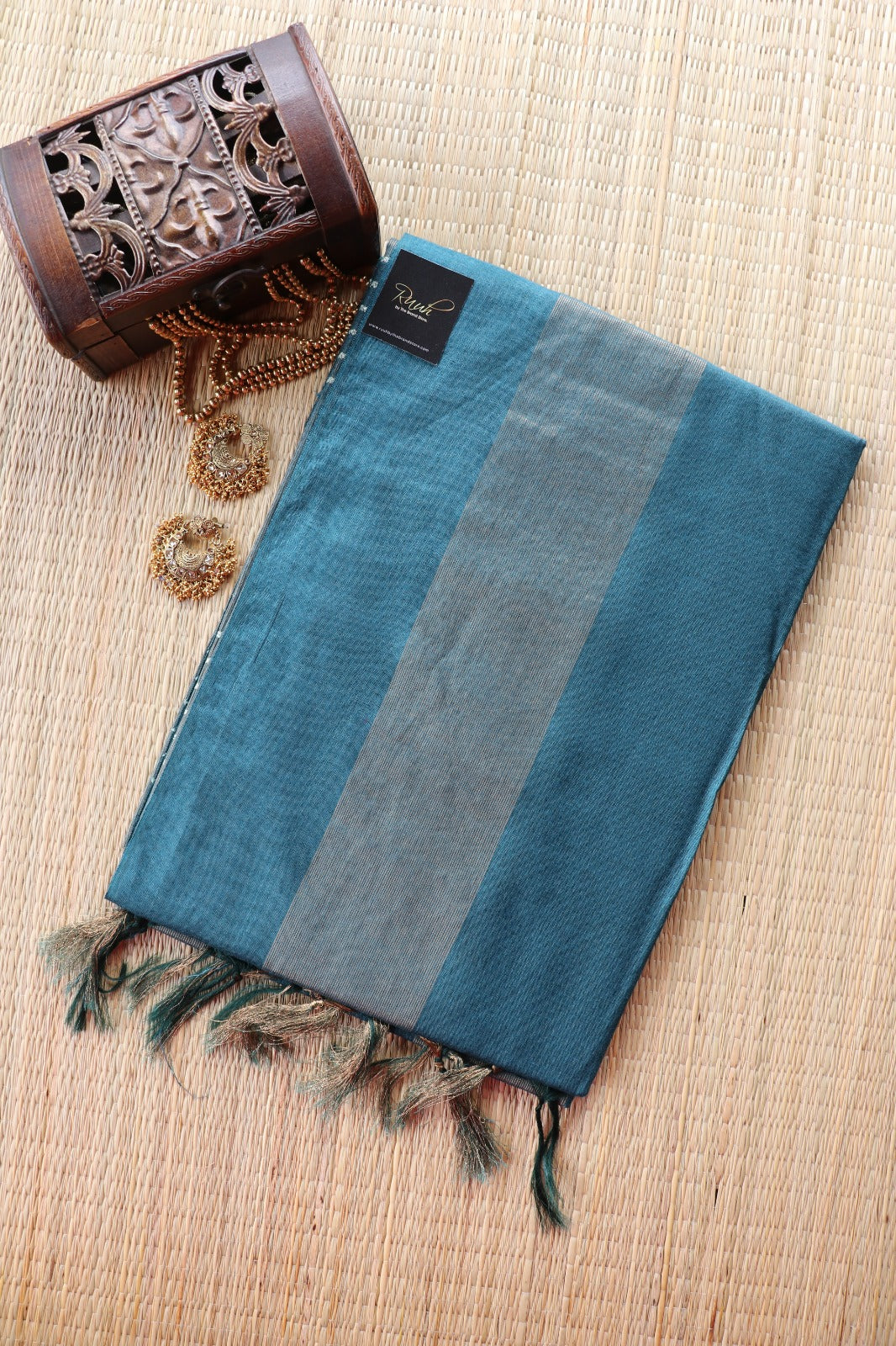 ART SILK SAREE IN STRIPE PATTERN - PEACOCK BLUE