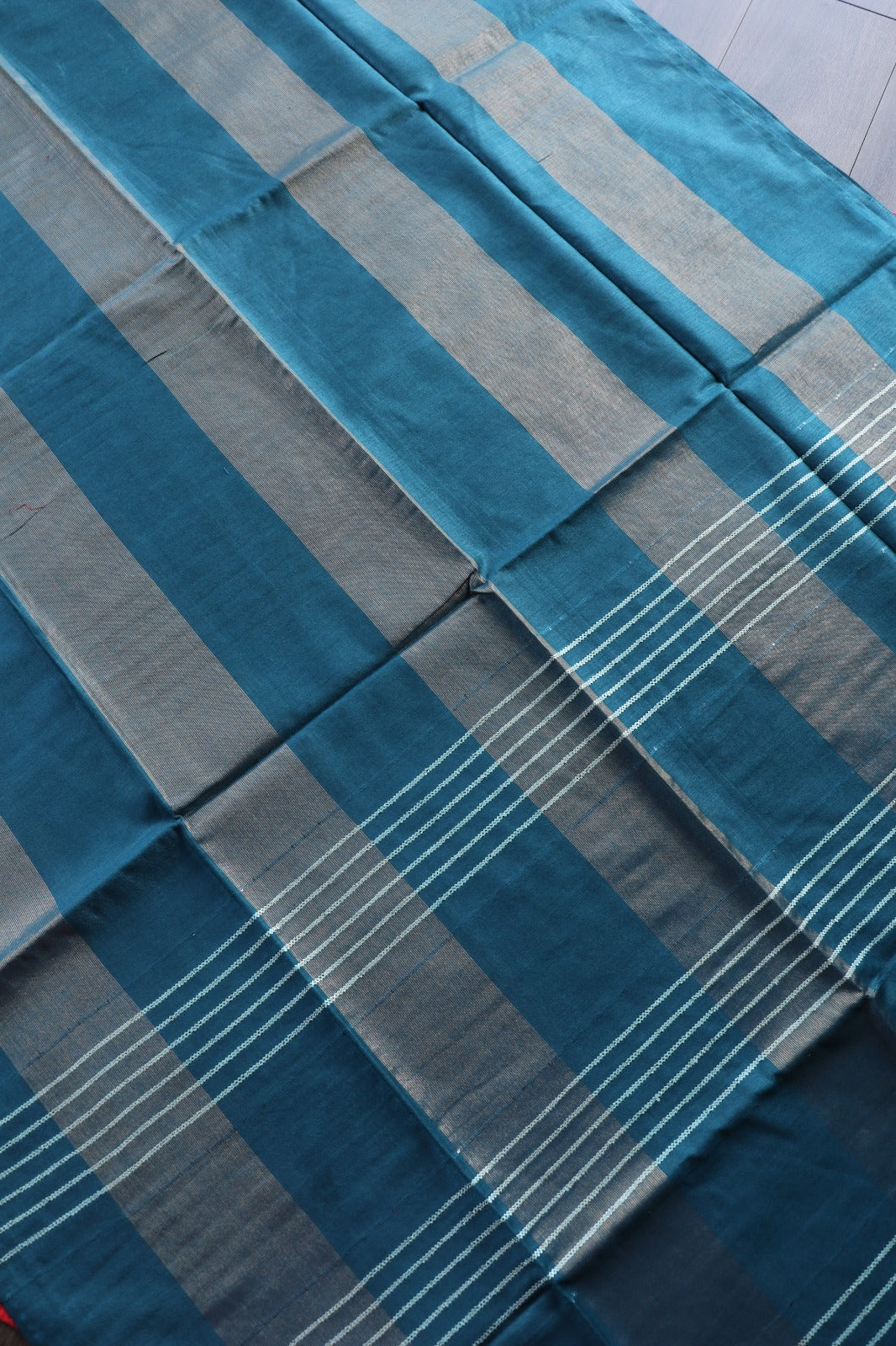ART SILK SAREE IN STRIPE PATTERN - PEACOCK BLUE