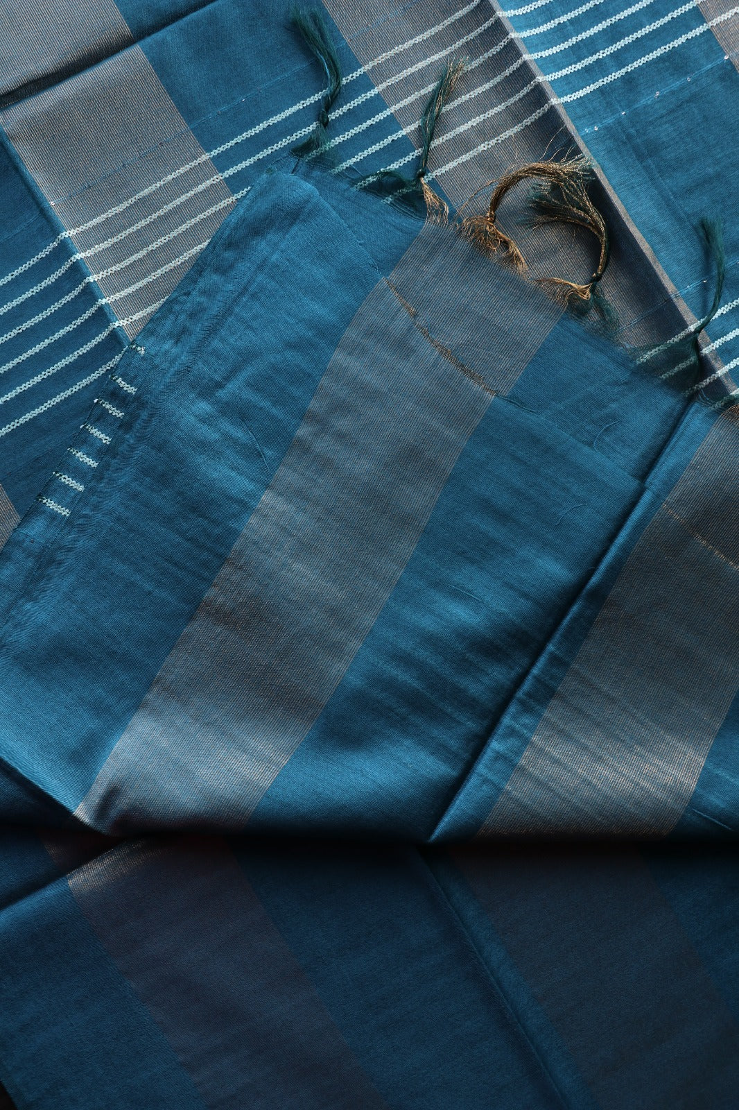 ART SILK SAREE IN STRIPE PATTERN - PEACOCK BLUE