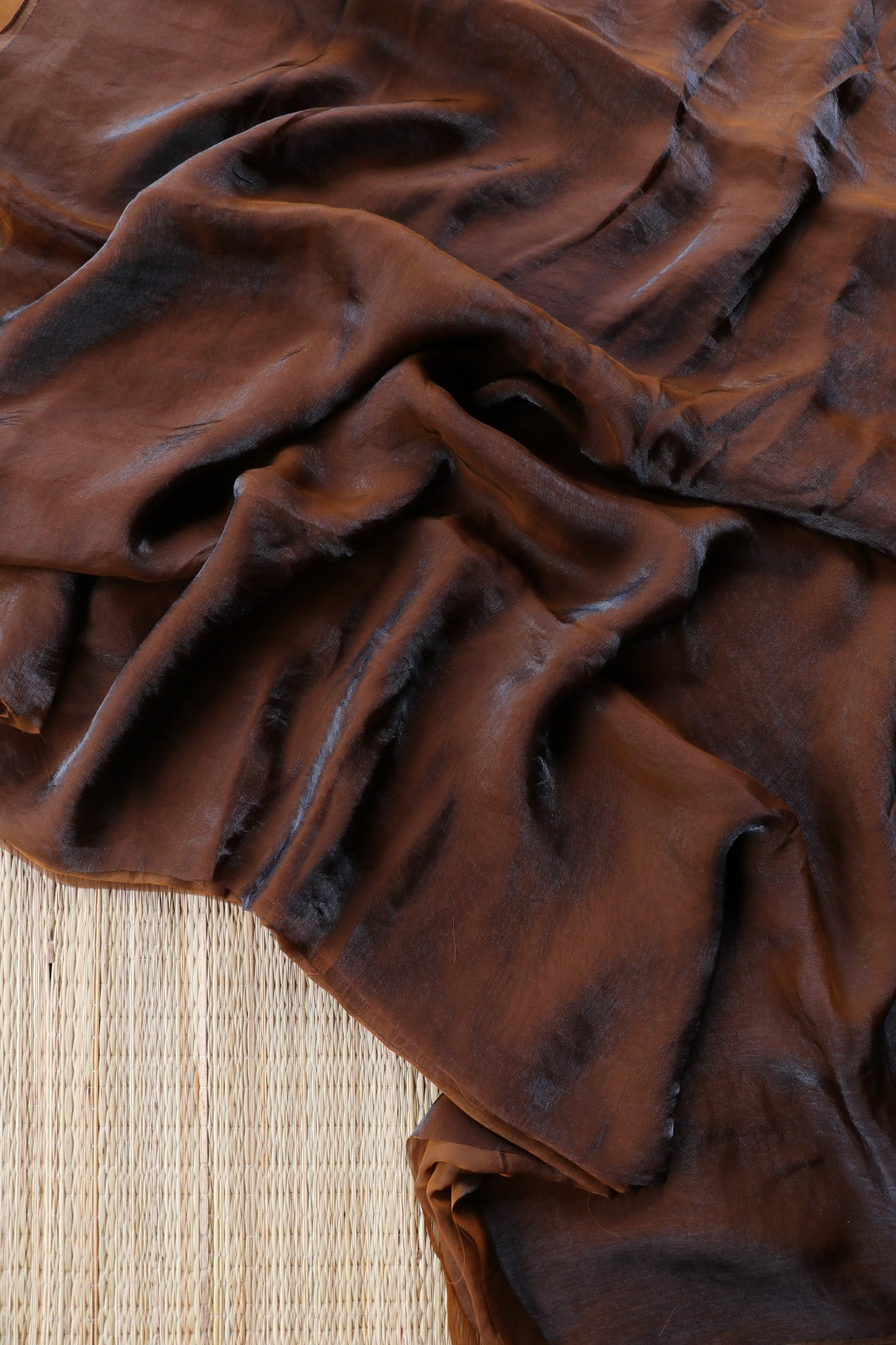 COFFEE BROWN SPACE SILK, NET BLOUSE