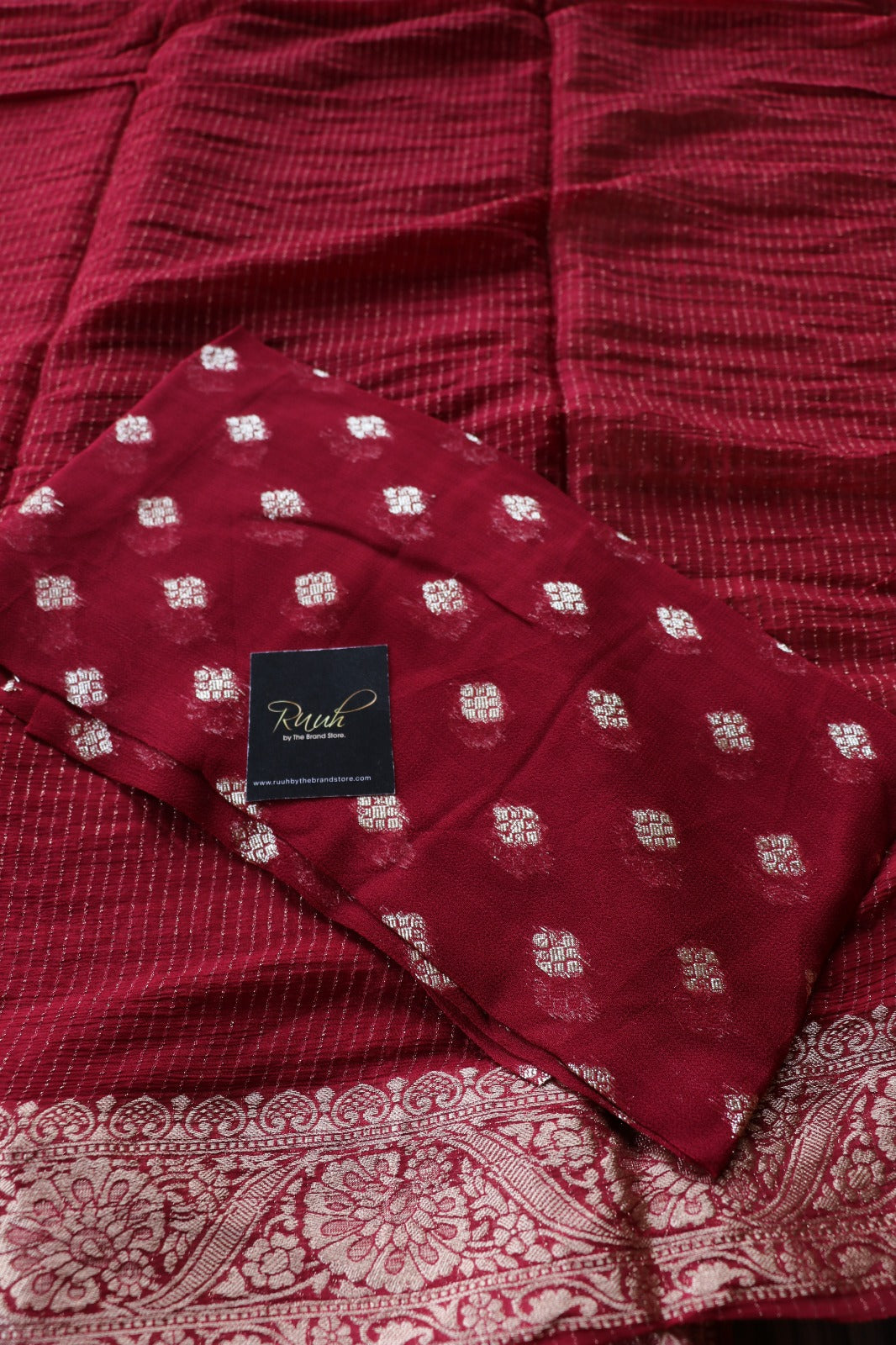 MAROON VISCOSE CHINNON WITH ZARI STRIPES