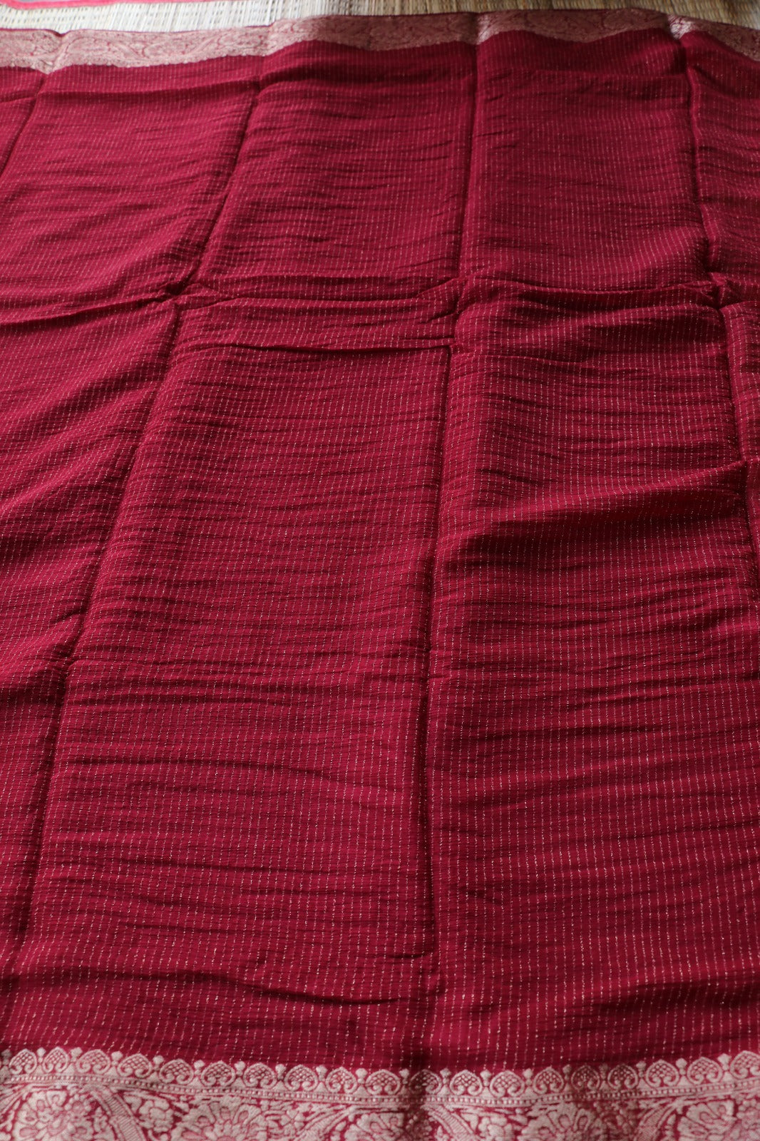 MAROON VISCOSE CHINNON WITH ZARI STRIPES