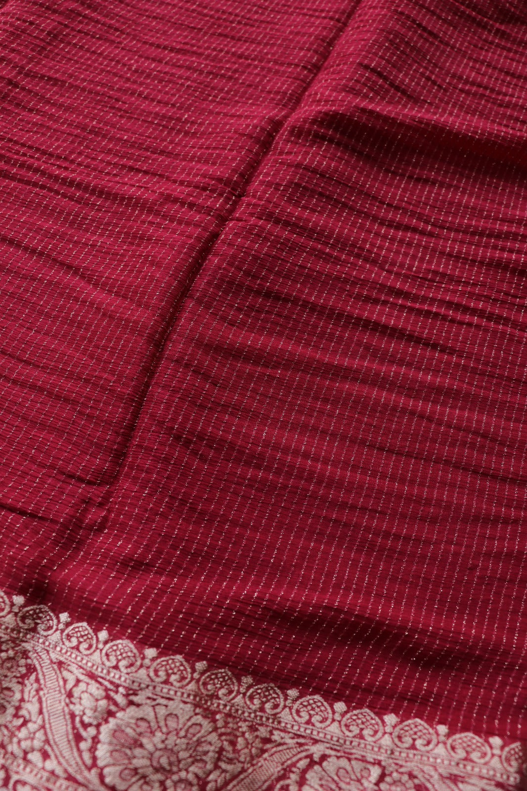 MAROON VISCOSE CHINNON WITH ZARI STRIPES