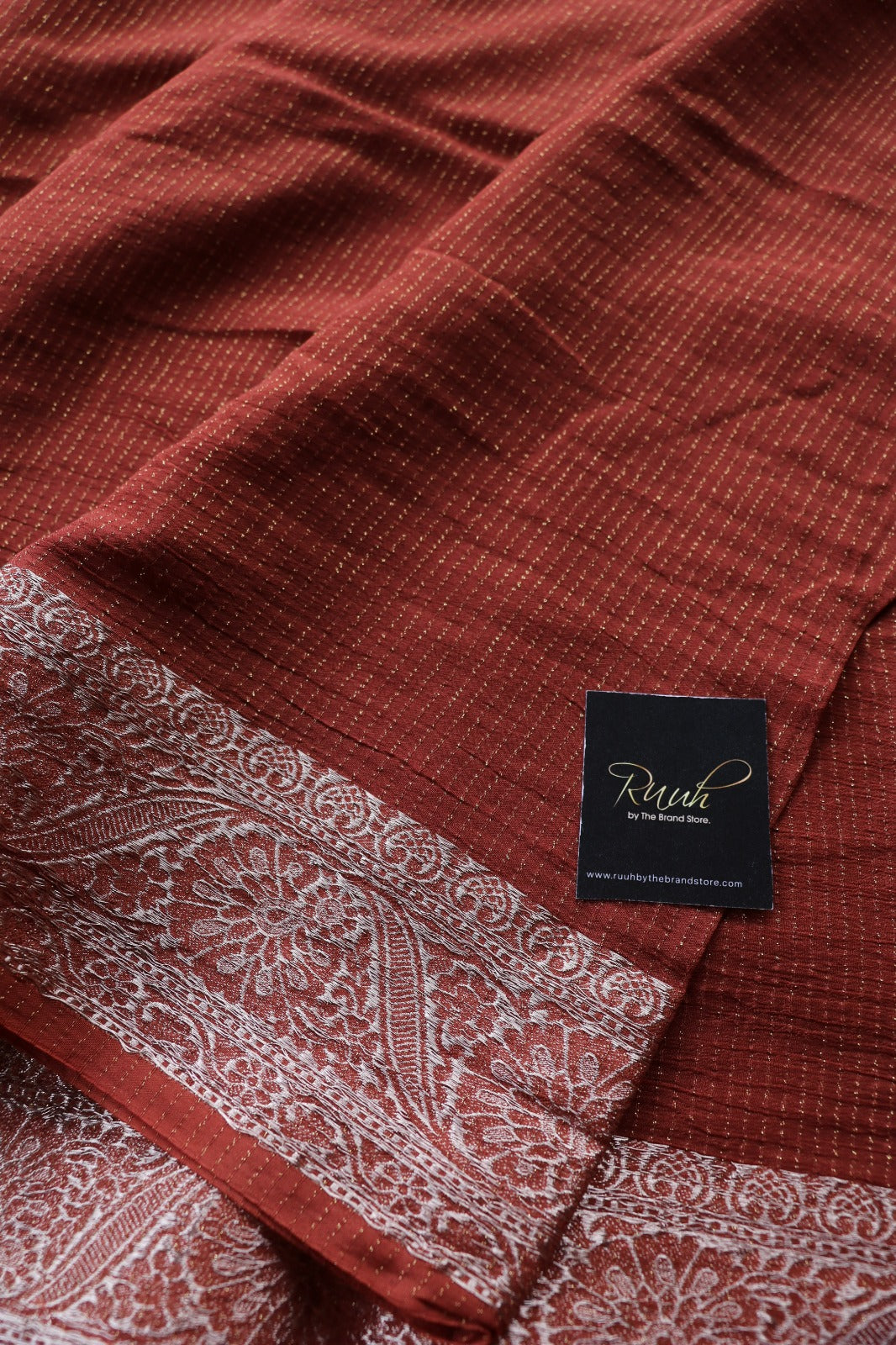 BROWN VISCOSE CHINNON WITH ZARI STRIPES