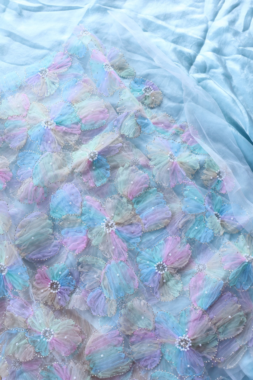 LIGHT BLUE  SPACE SILK, NET BLOUSE
