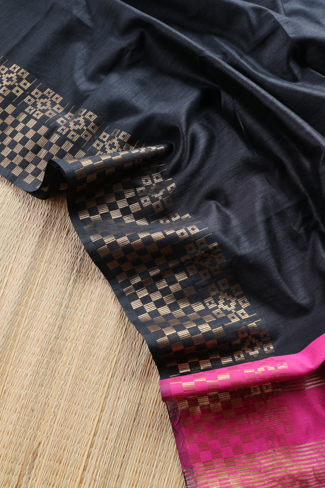 BLACK-PINK SEMI SILK SAREE