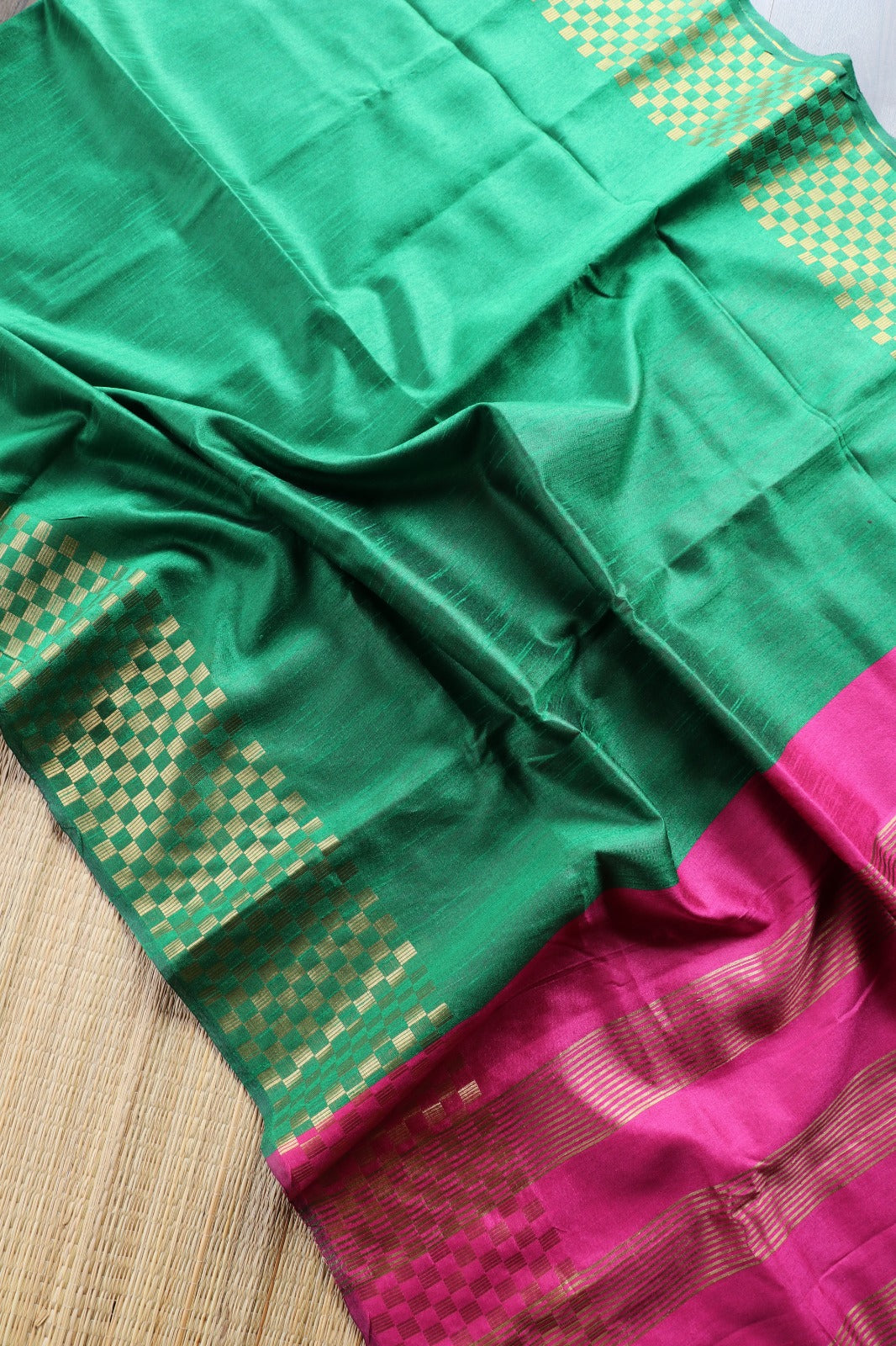 GREEN-PINK SEMI SILK SAREE