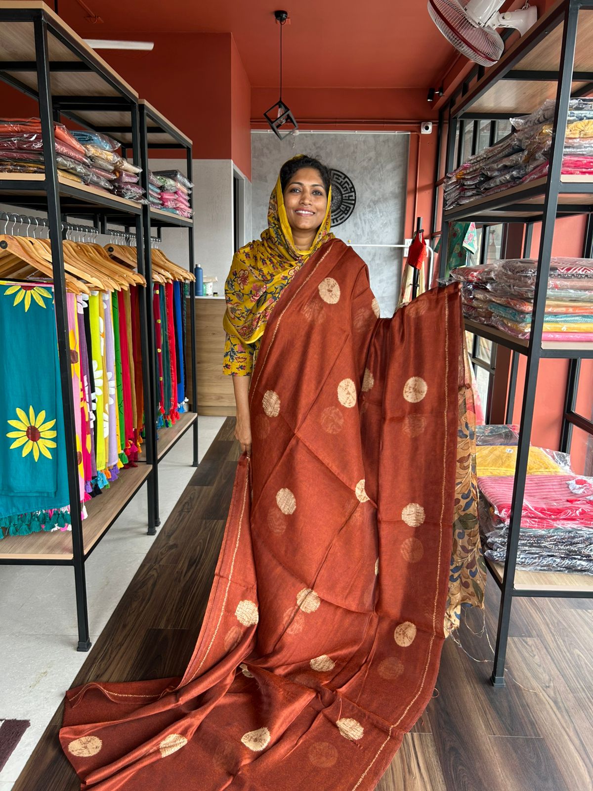 RUST BROWN SEMI LINEN SAREE