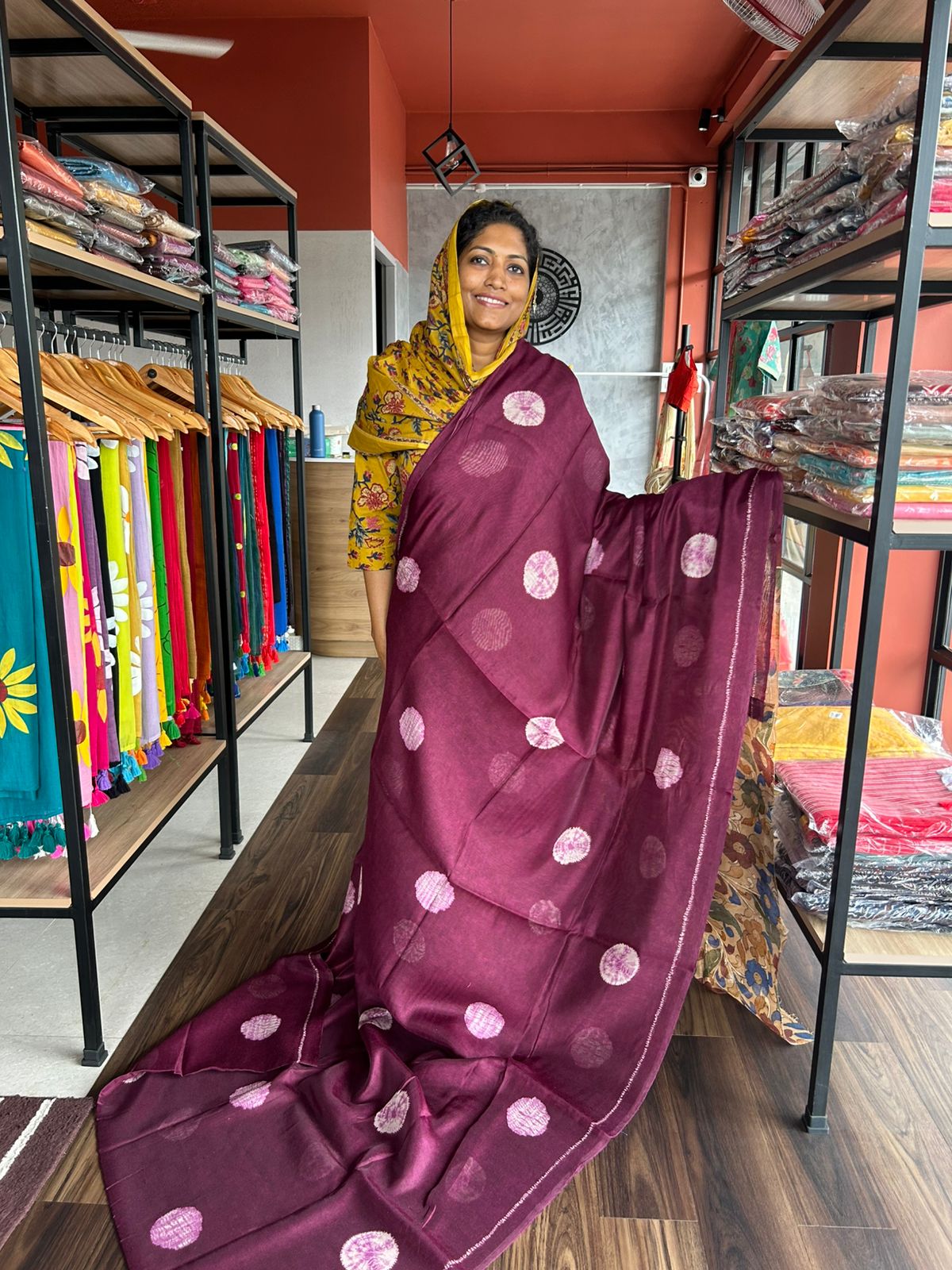 WINE SEMI LINEN SAREE