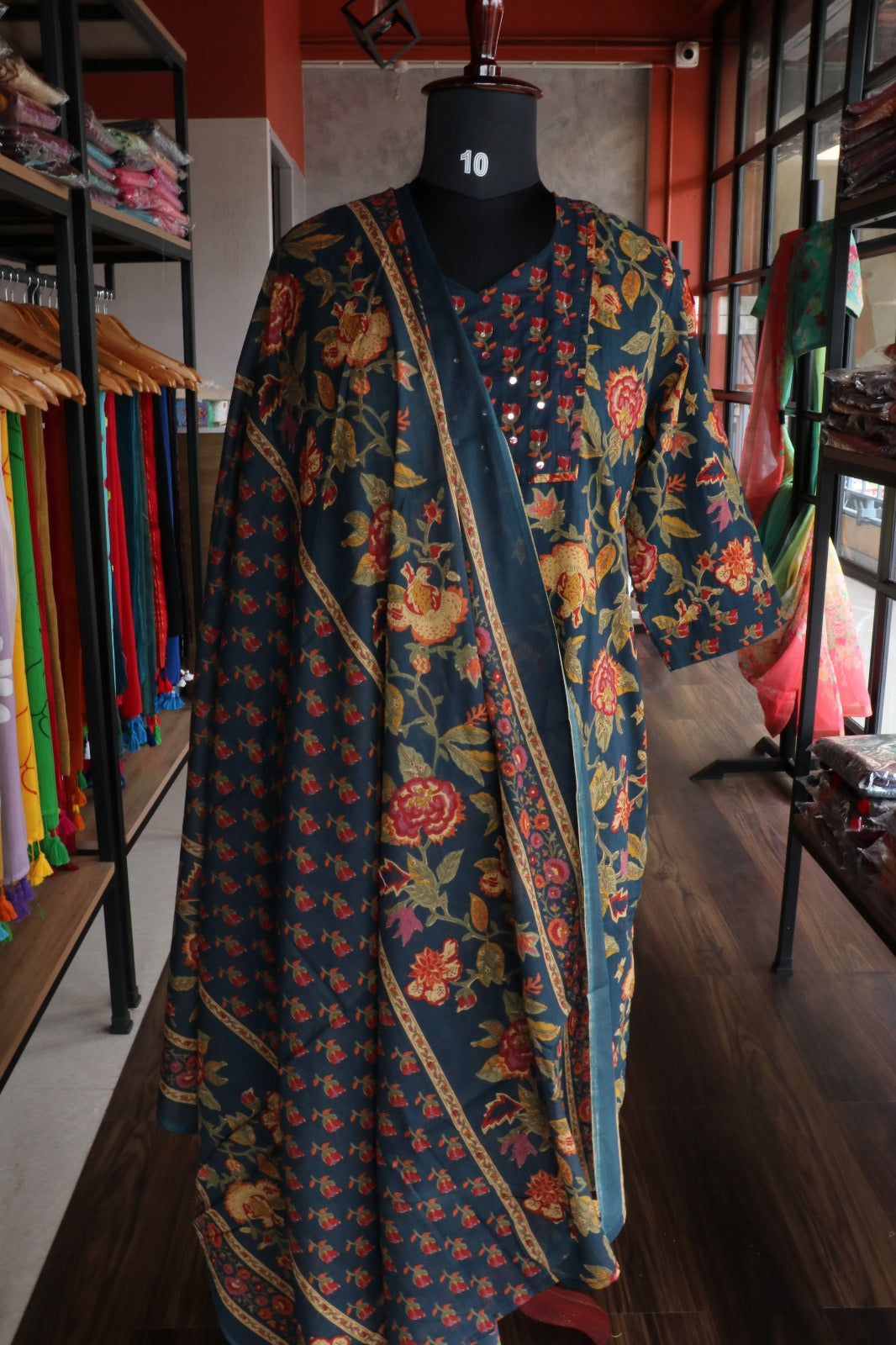 BLUE COTTON  FLORAL PRINTED SALWAR SUIT SET