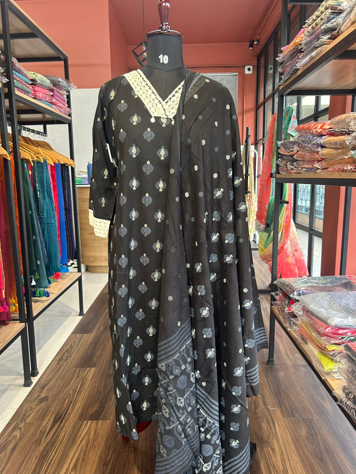 BLACK COTTON V NECK SALWAR SUIT SET