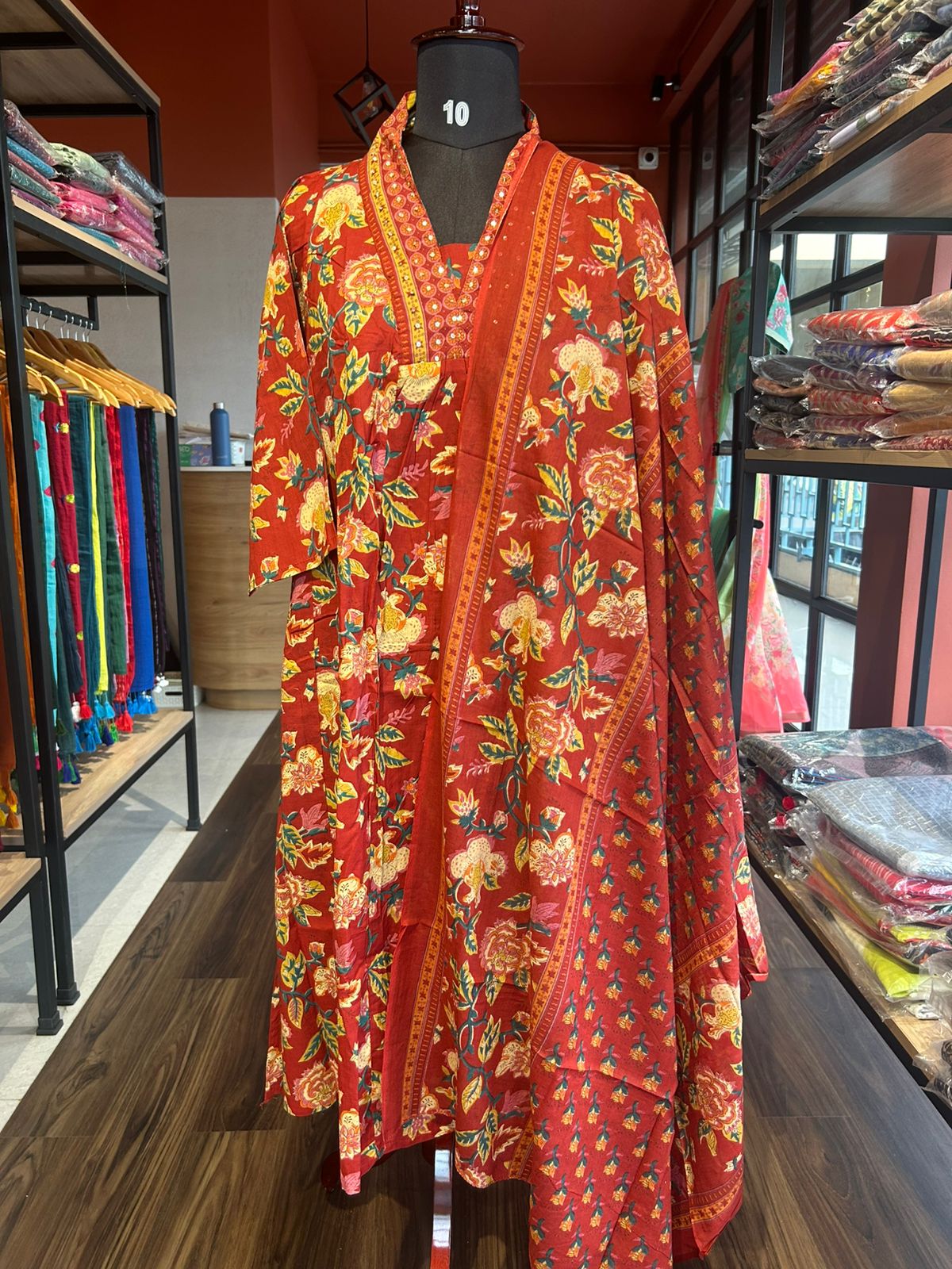 RED COTTON SALWAR SUIT SET