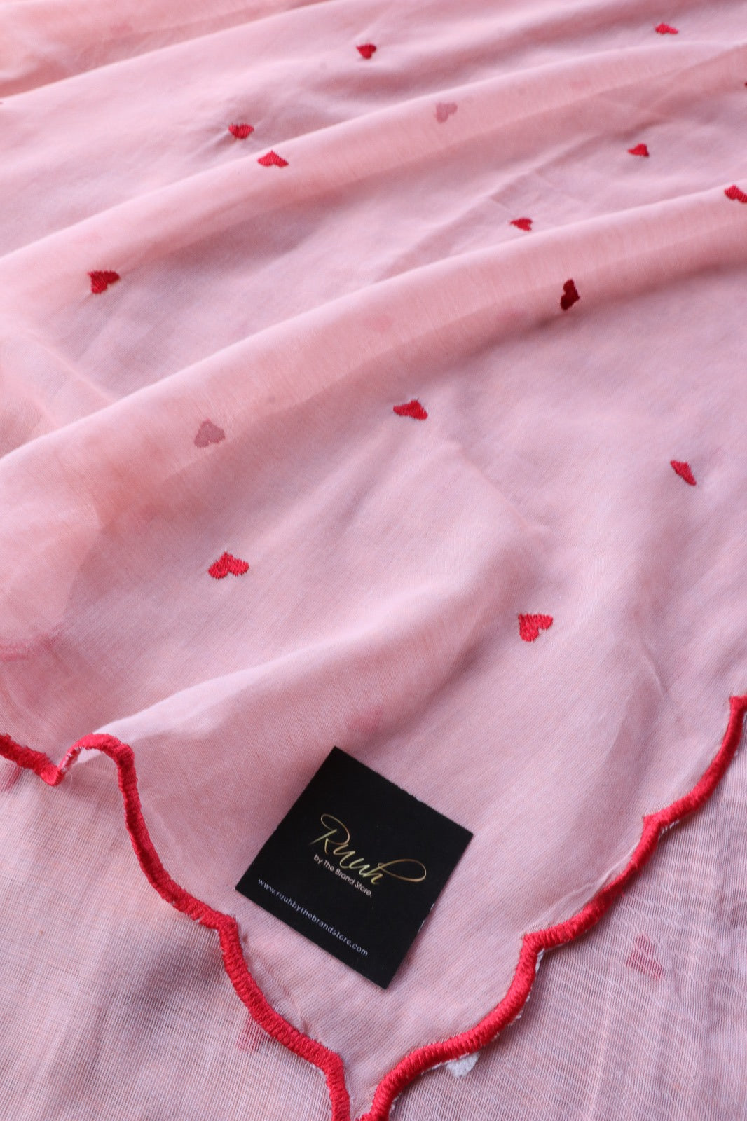 PEACH MUL COTTON WITH HEART EMBROIDERY