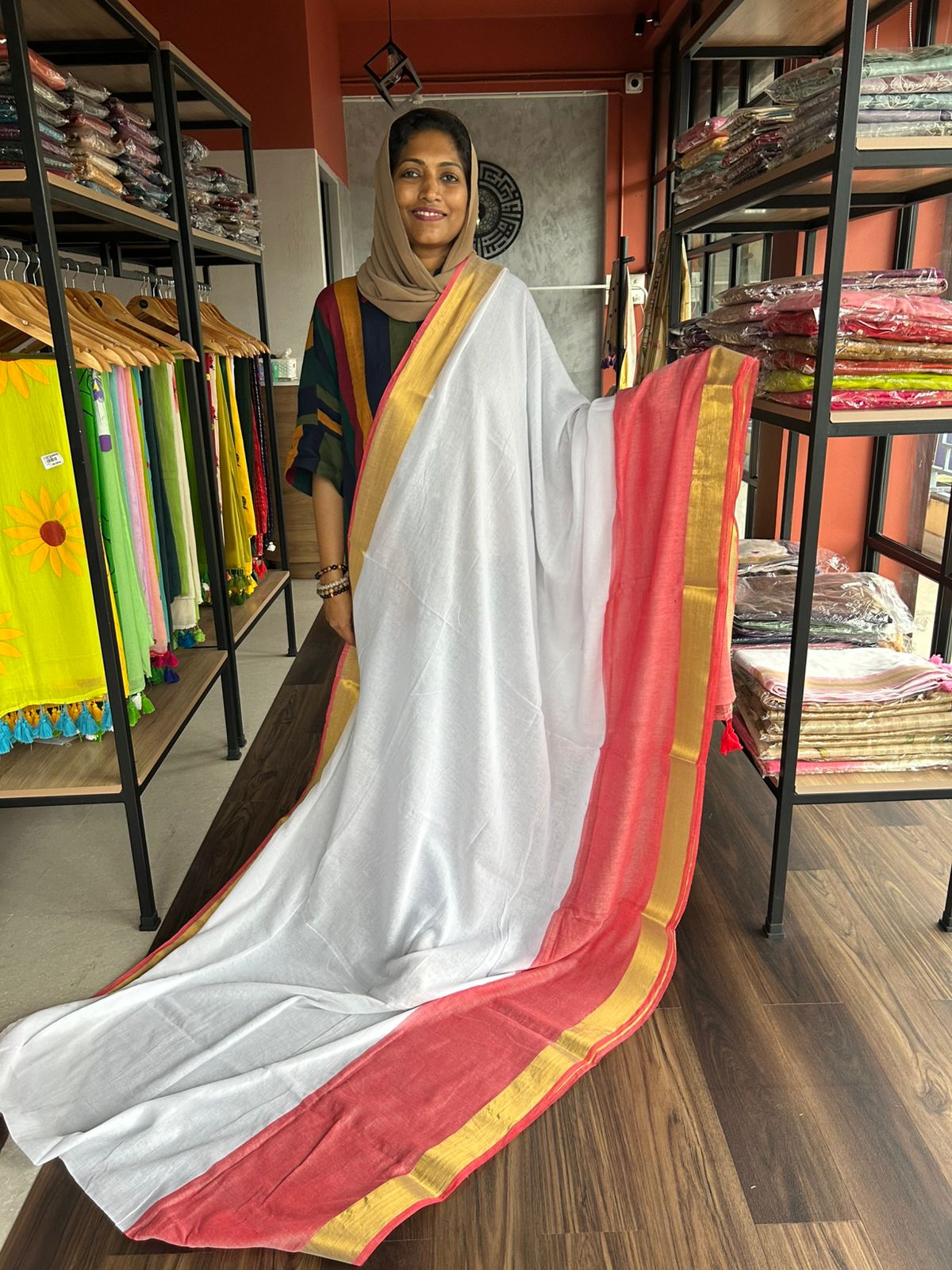 PINK - WHITE MULMUL SAREE