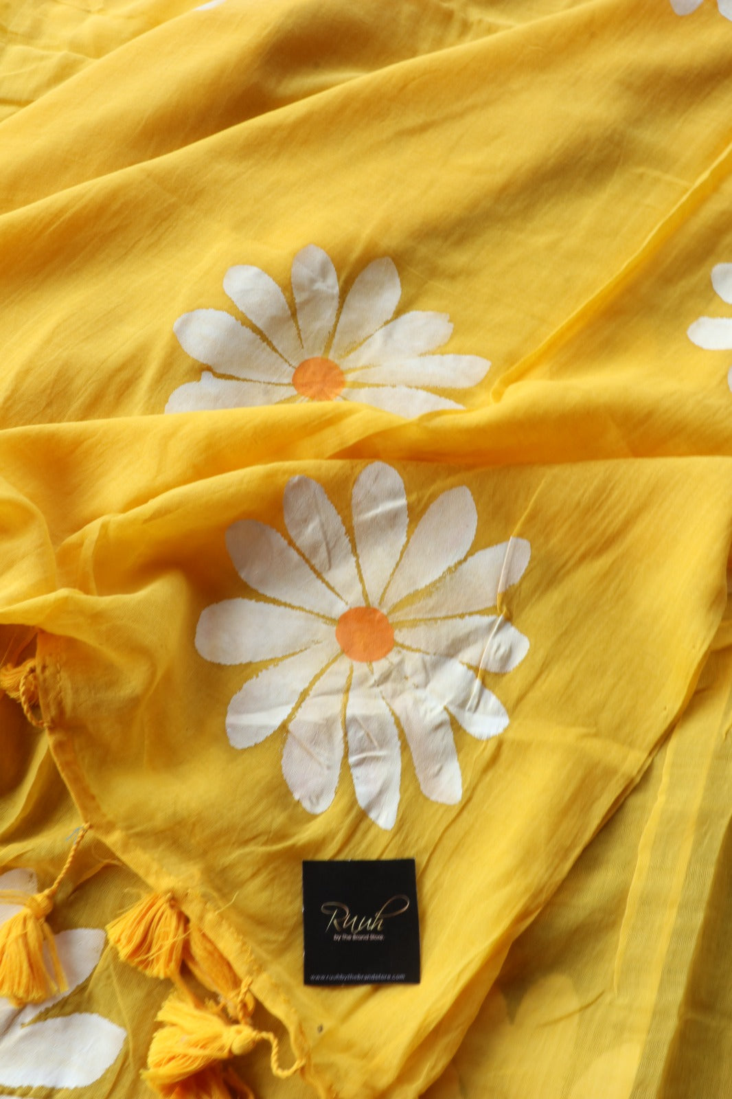 YELLOW DAISY HANDPAINTED MULMUL SAREE