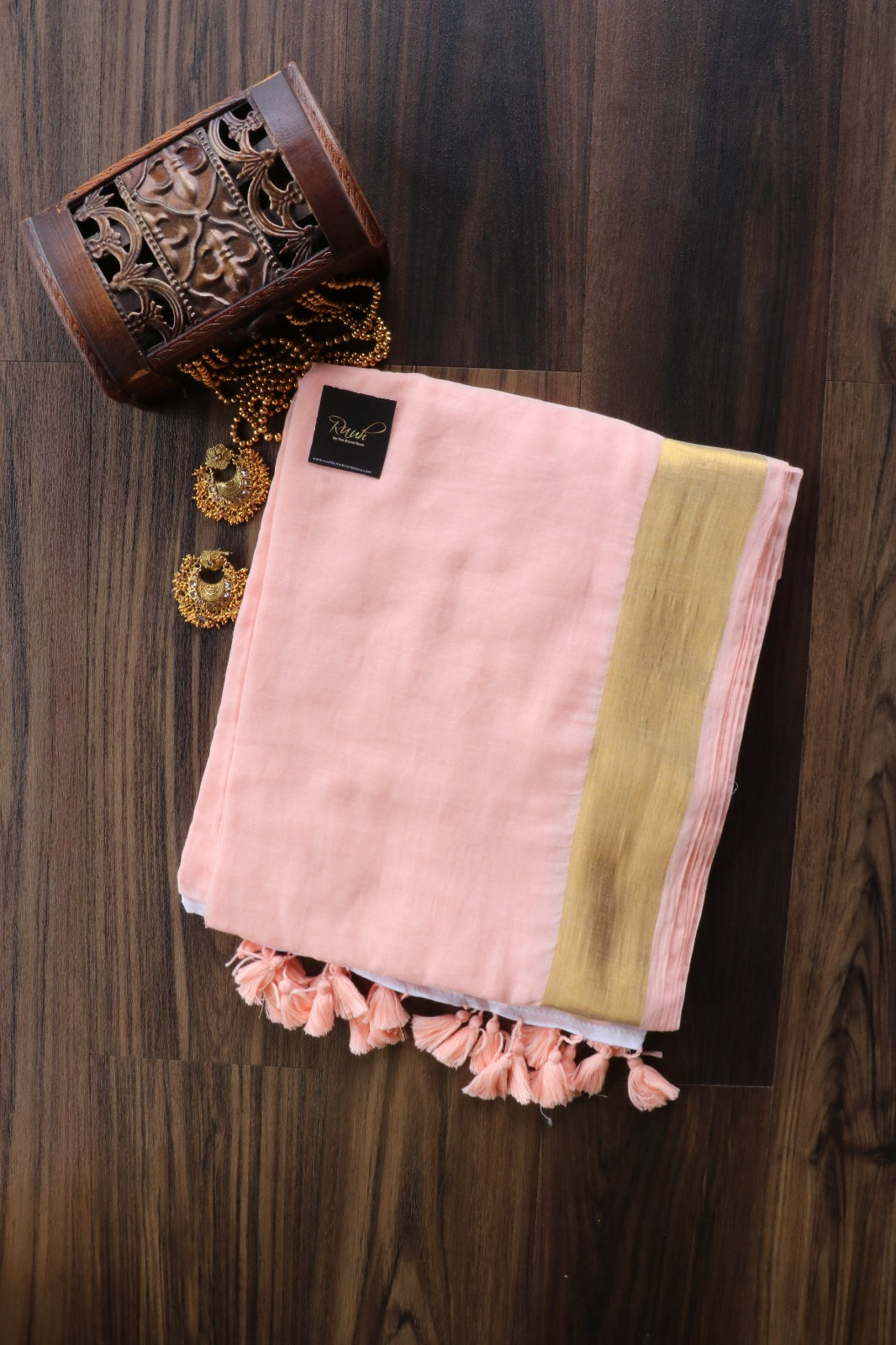 MULMUL COTTON WHITE - PEACH COMBINATION