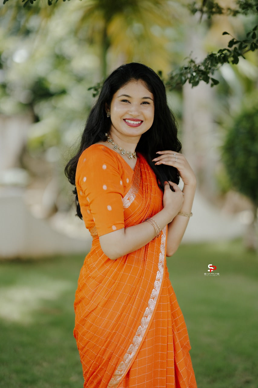ORANGE VISCOSE CHINNON SAREE