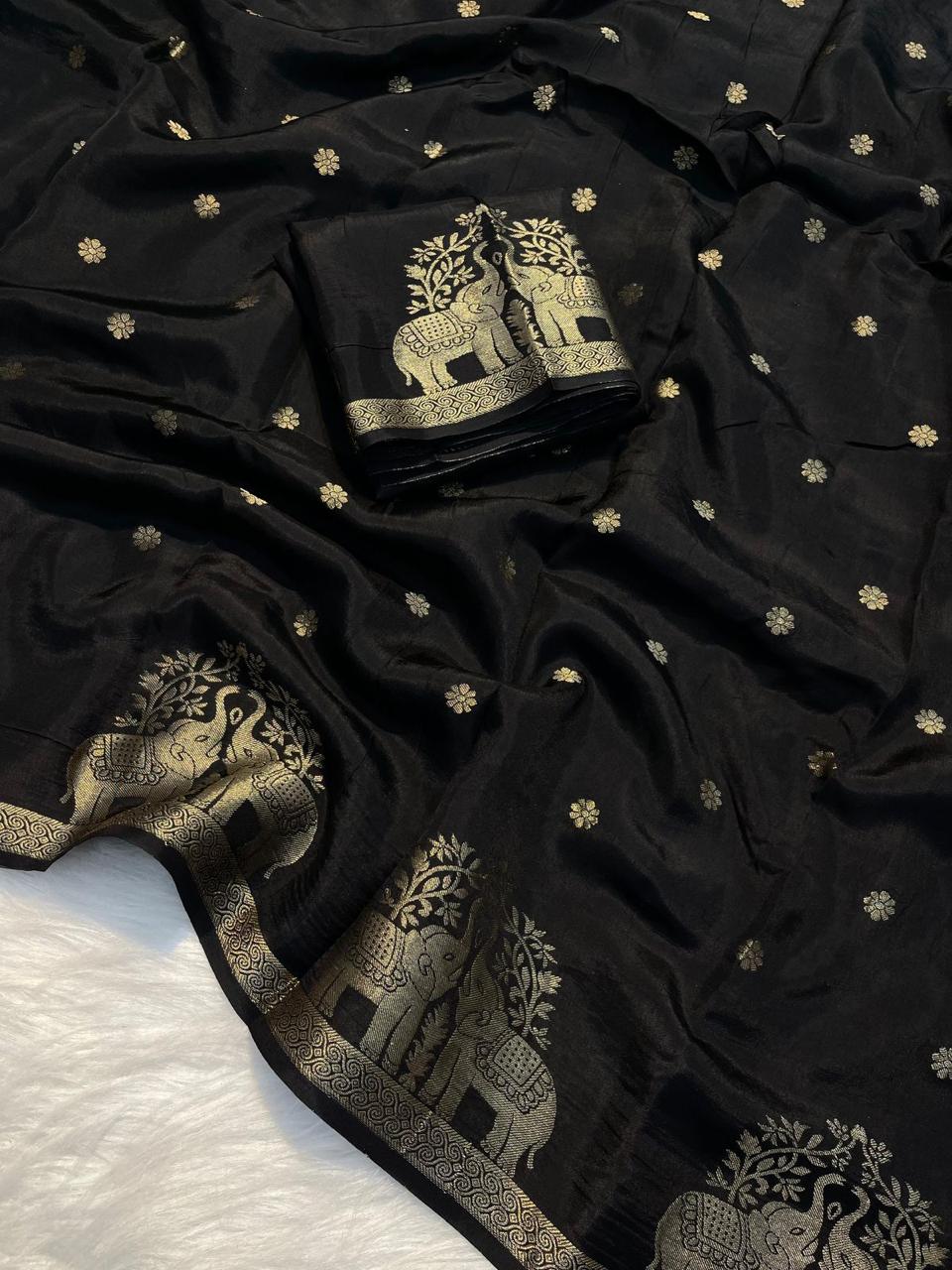 BLACK VISCOSE MUSLIN SILK SAREE