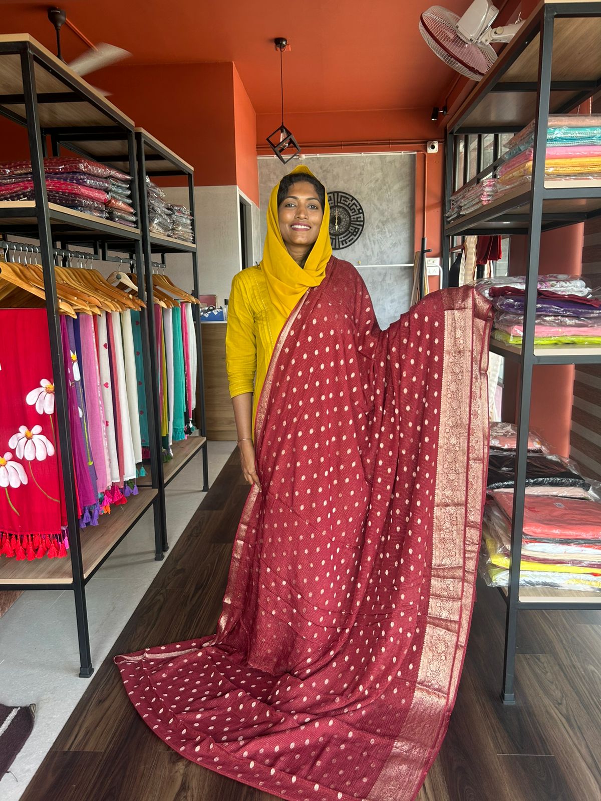 BROWN VISCOSE CHINNON SAREE