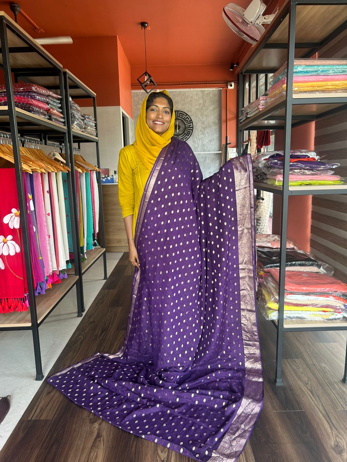 PURPLE VISCOSE CHINNON SAREE