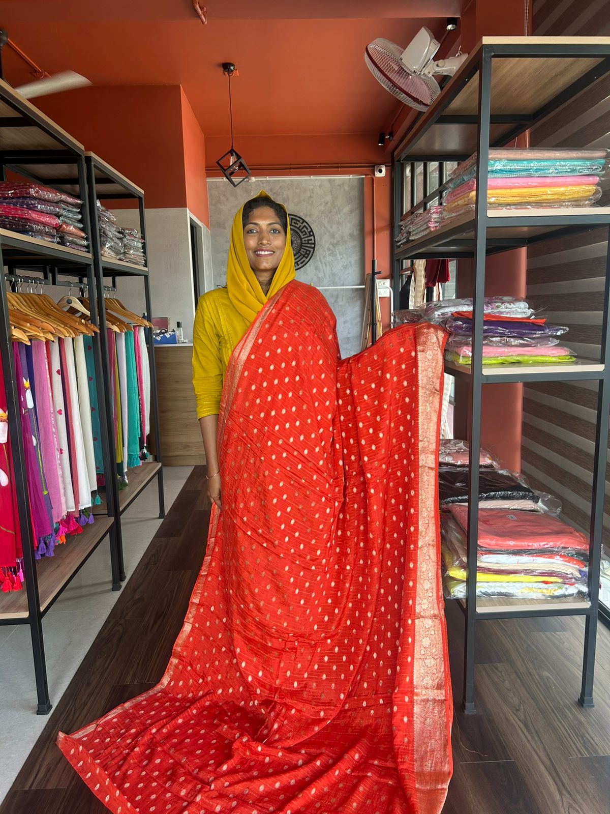 ORANGE VISCOSE CHINNON SAREE