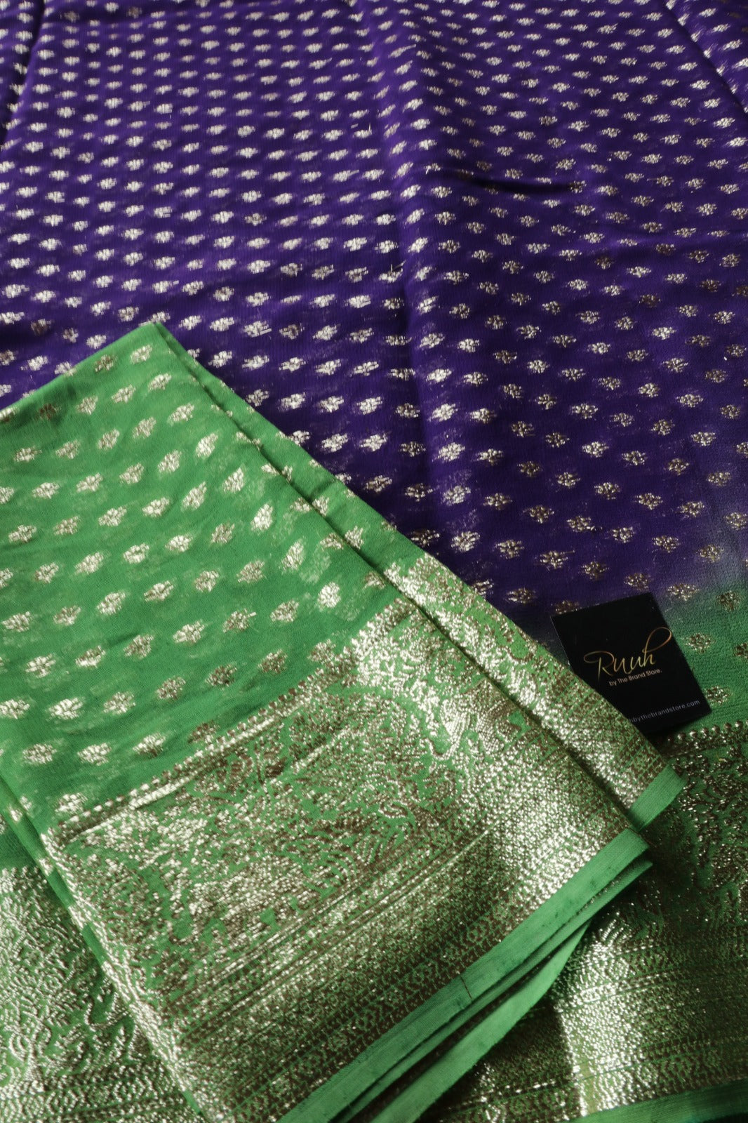PURPLE GREEN VISCOSE GEORGETTE SAREE