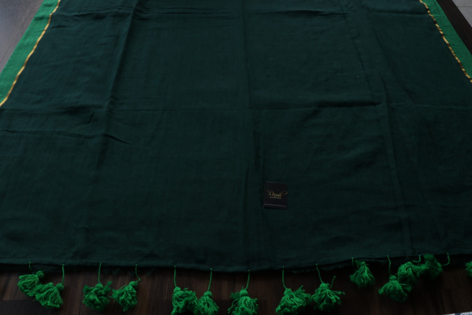DARK GREEN MULMUL COTTON SAREE