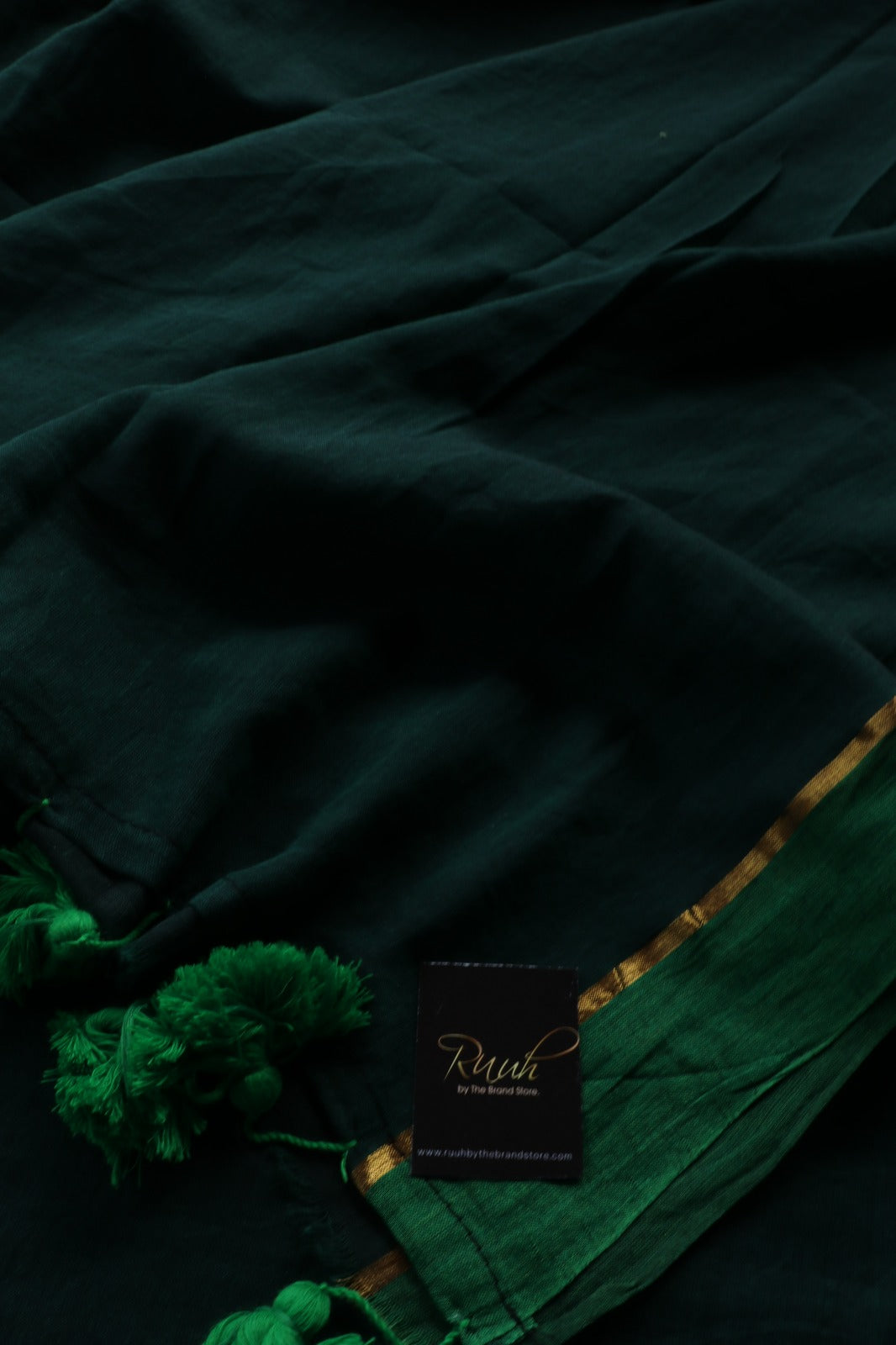 DARK GREEN MULMUL COTTON SAREE