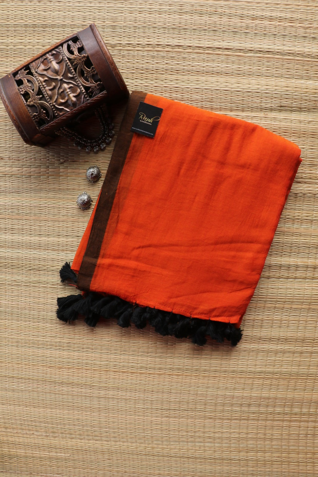 ORANGE - BROWN PLAIN MULMUL SAREE