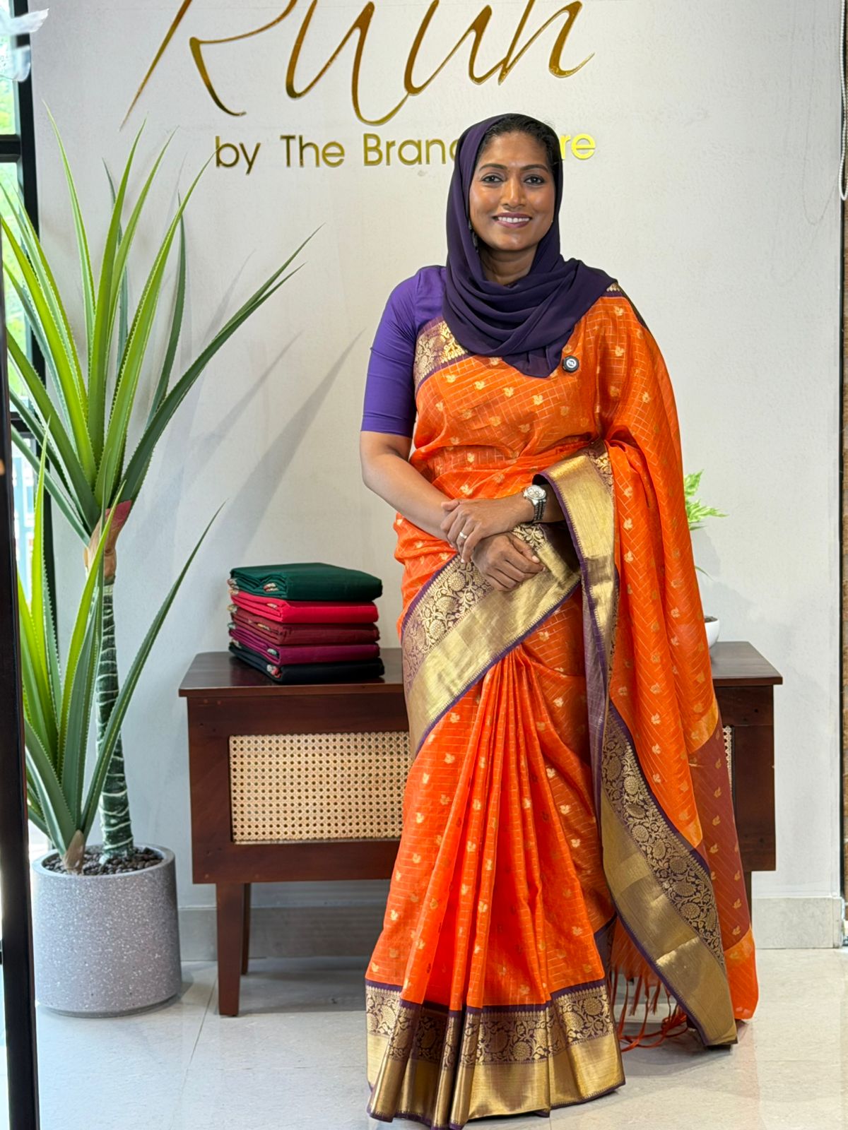 RUST ORANGE - PURPLE COMBINATION SAREE TBS26BO