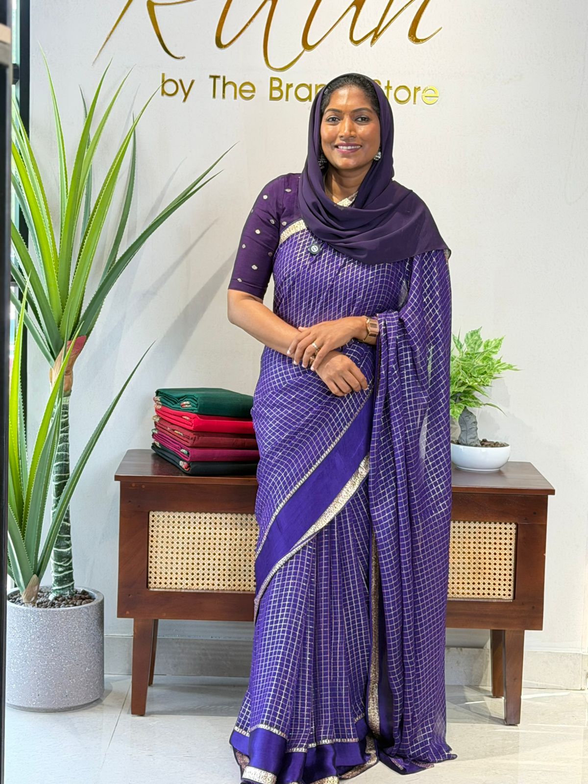 PURPLE VISCOSE CHECK SAREE - TBS26VC