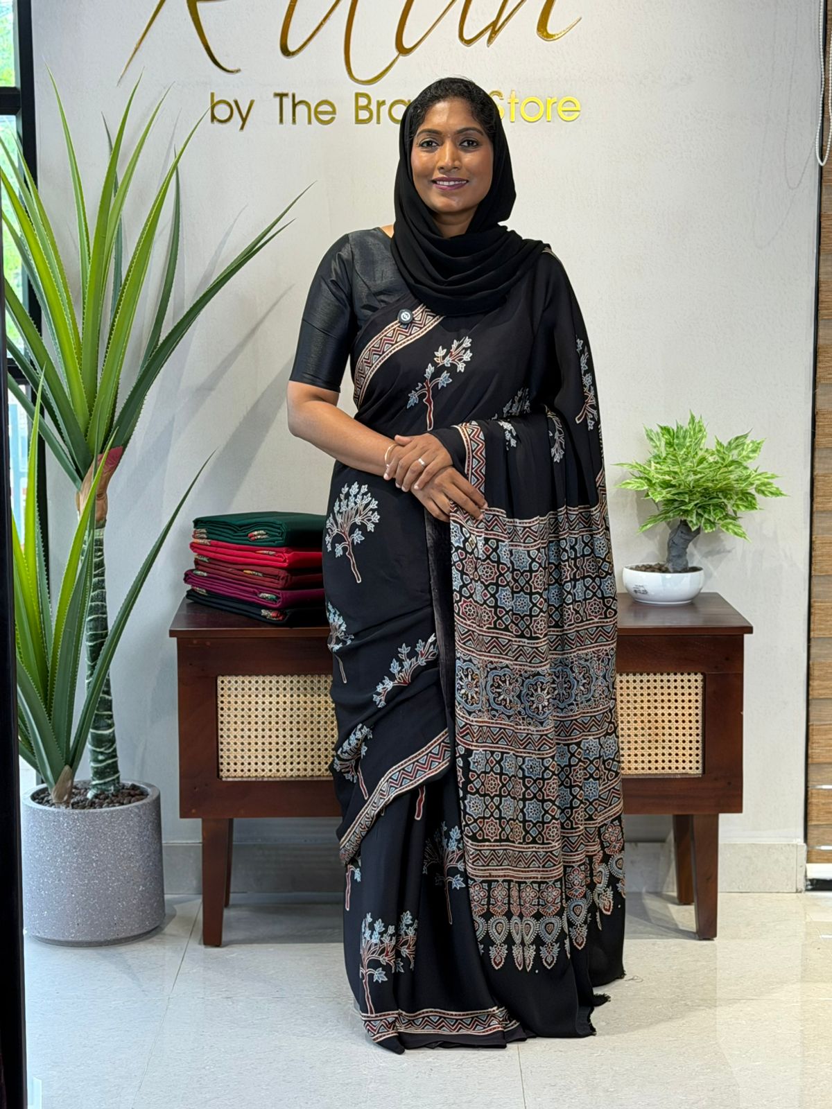 TREE DESIGN AJRAKH MODAL SILK SAREE - TBS26AM