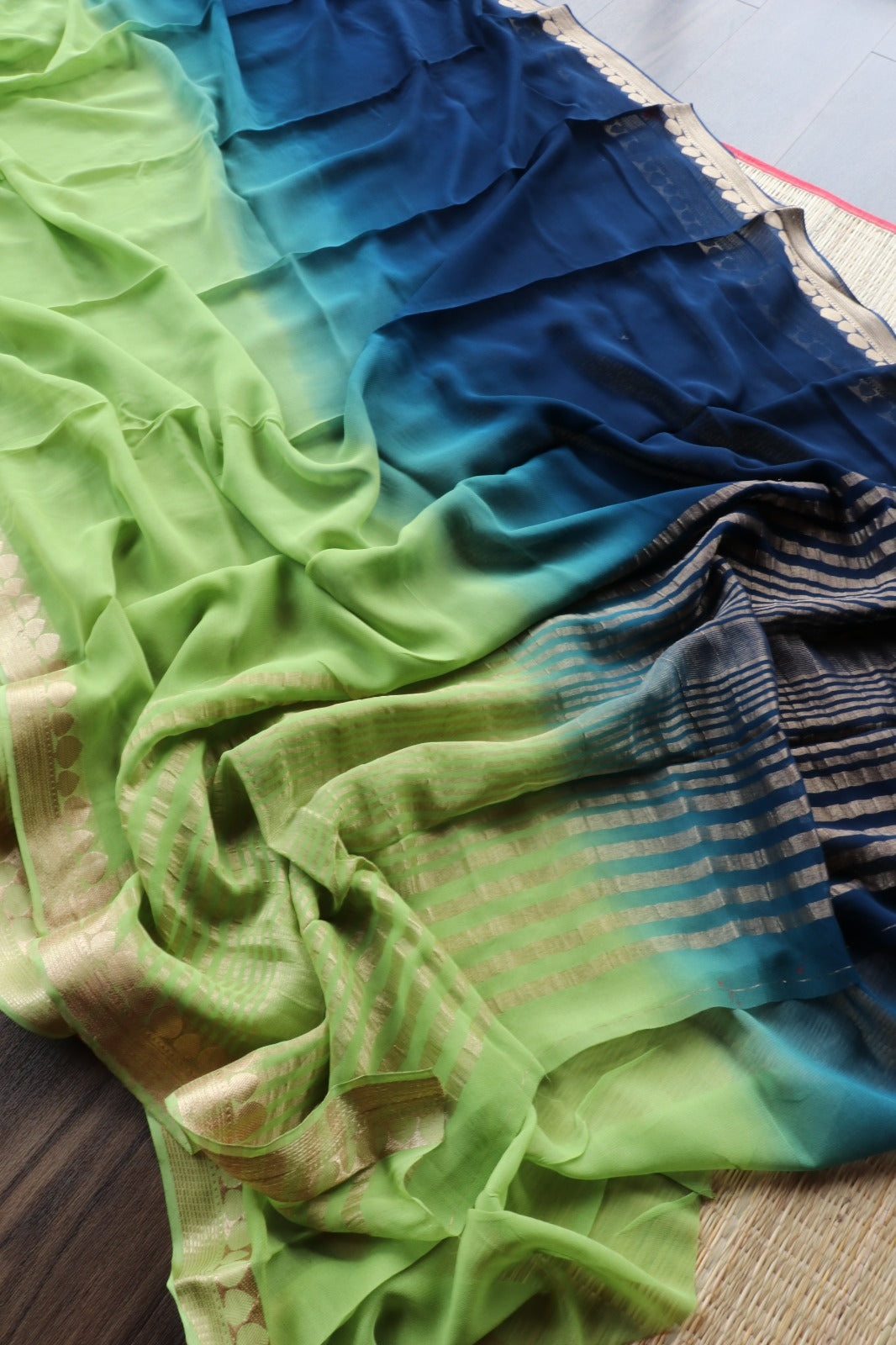 BLUE- GREEN VISCOSE GEORGETTE SAREE - TBS26VDS