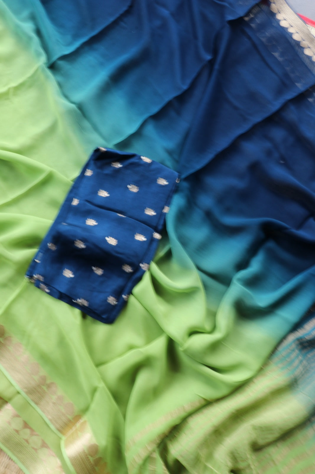 BLUE- GREEN VISCOSE GEORGETTE SAREE - TBS26VDS