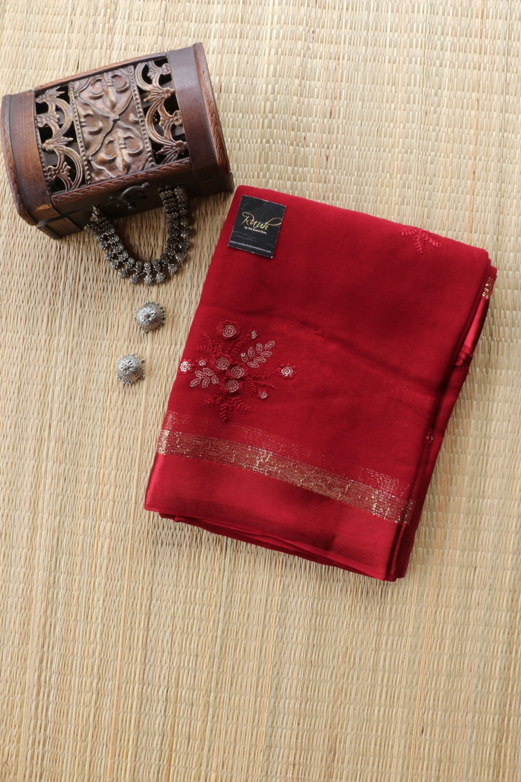 MAROON VISCOSE GEORGETTE WITH FLORAL EMBROIDERY- TBS26VG